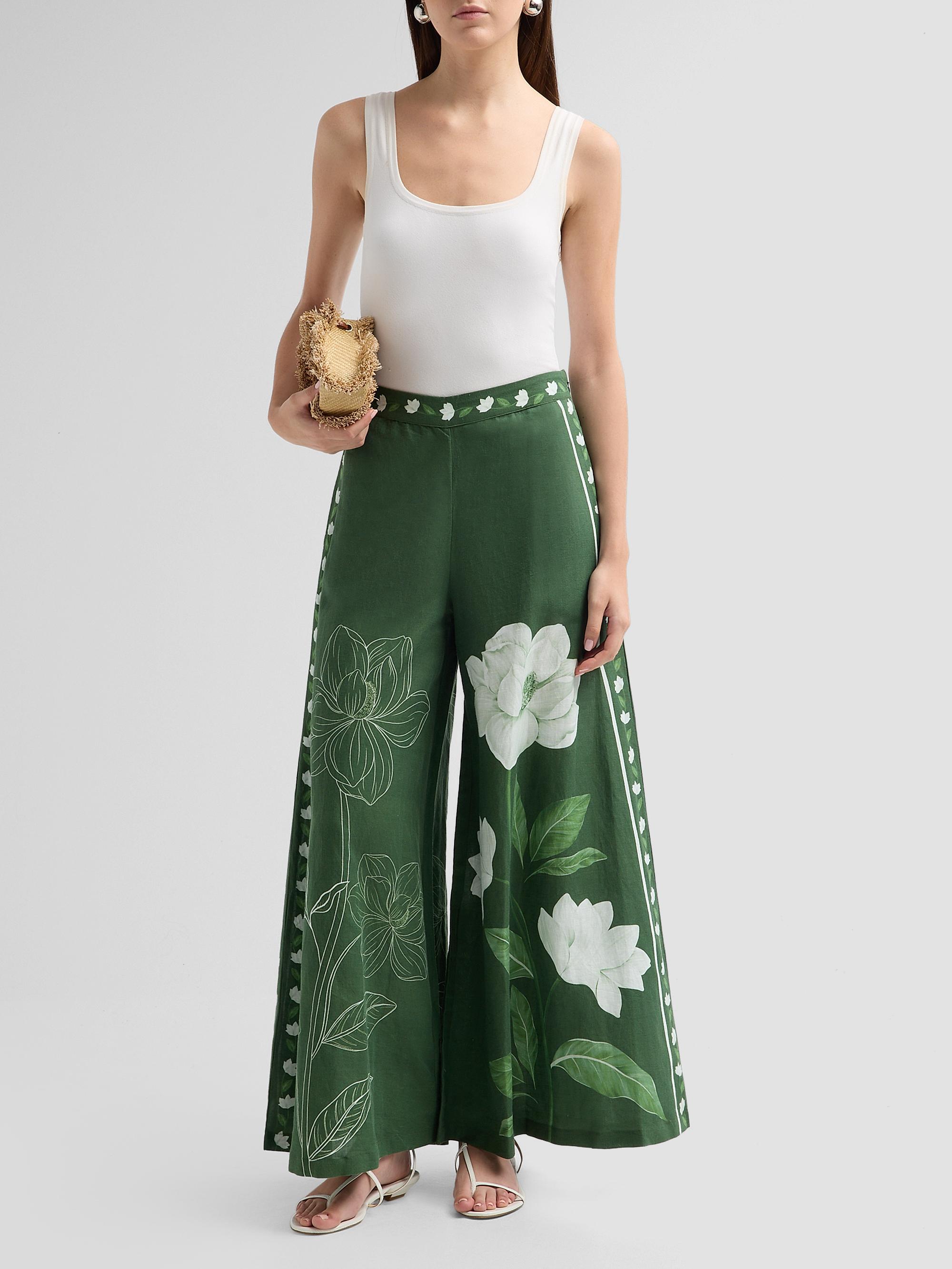 Verandah Women's Bejewelled Magnolia Flared Pants - Emerald Magnolia Flared | Thumbnail 2