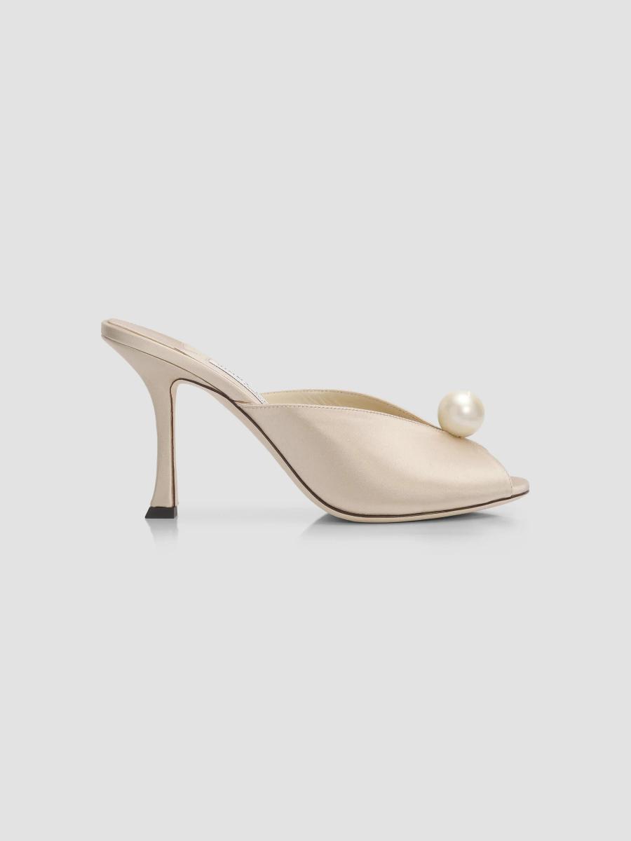 Jimmy Choo Ziri 90MM Imitation-Pearl Satin Mules | Saks Fifth Avenue