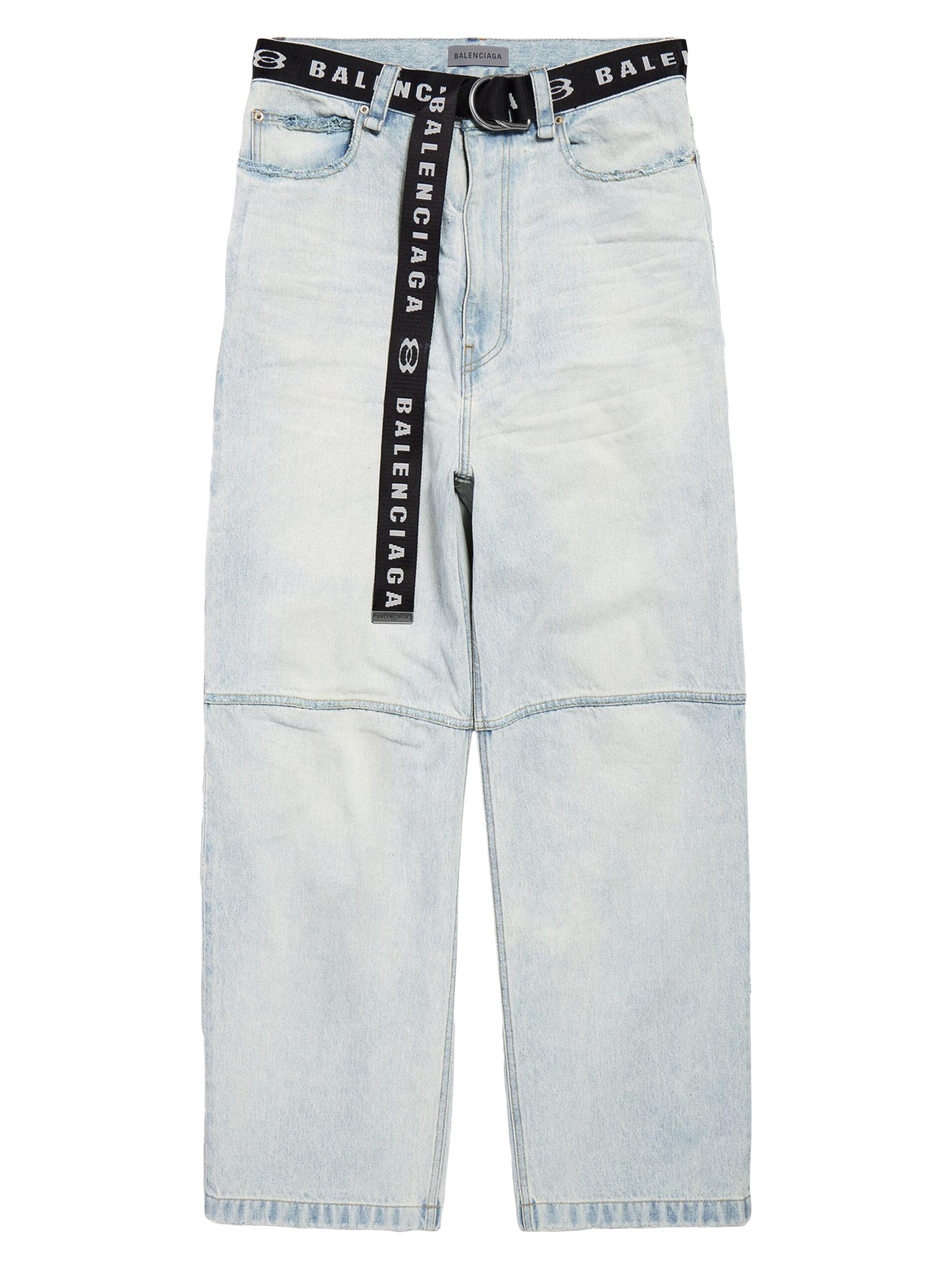 Balenciaga Men's Belted Jeans - Light Blue