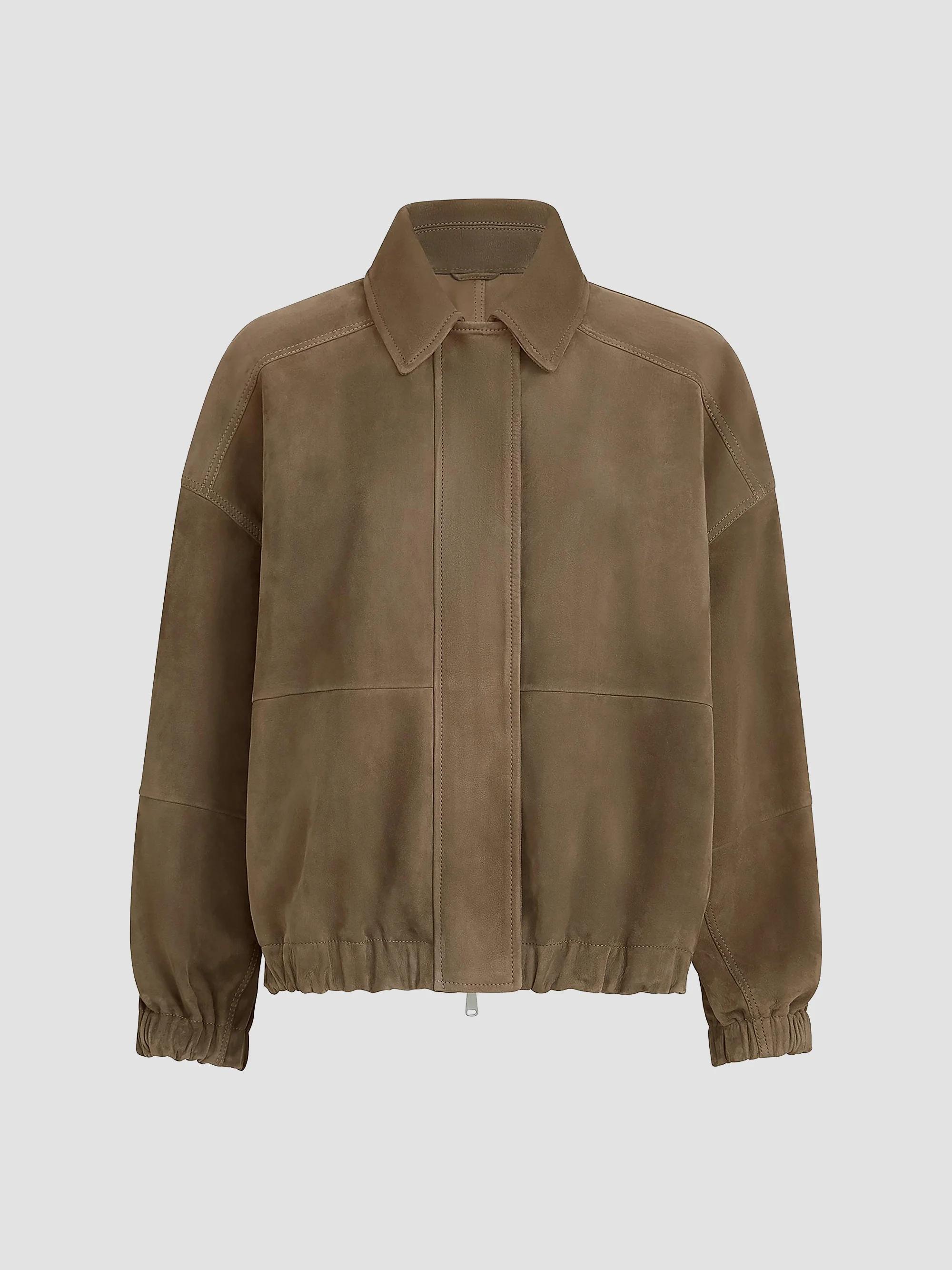 Couture Suede Outerwear Jacket with Shiny Zipper Pull