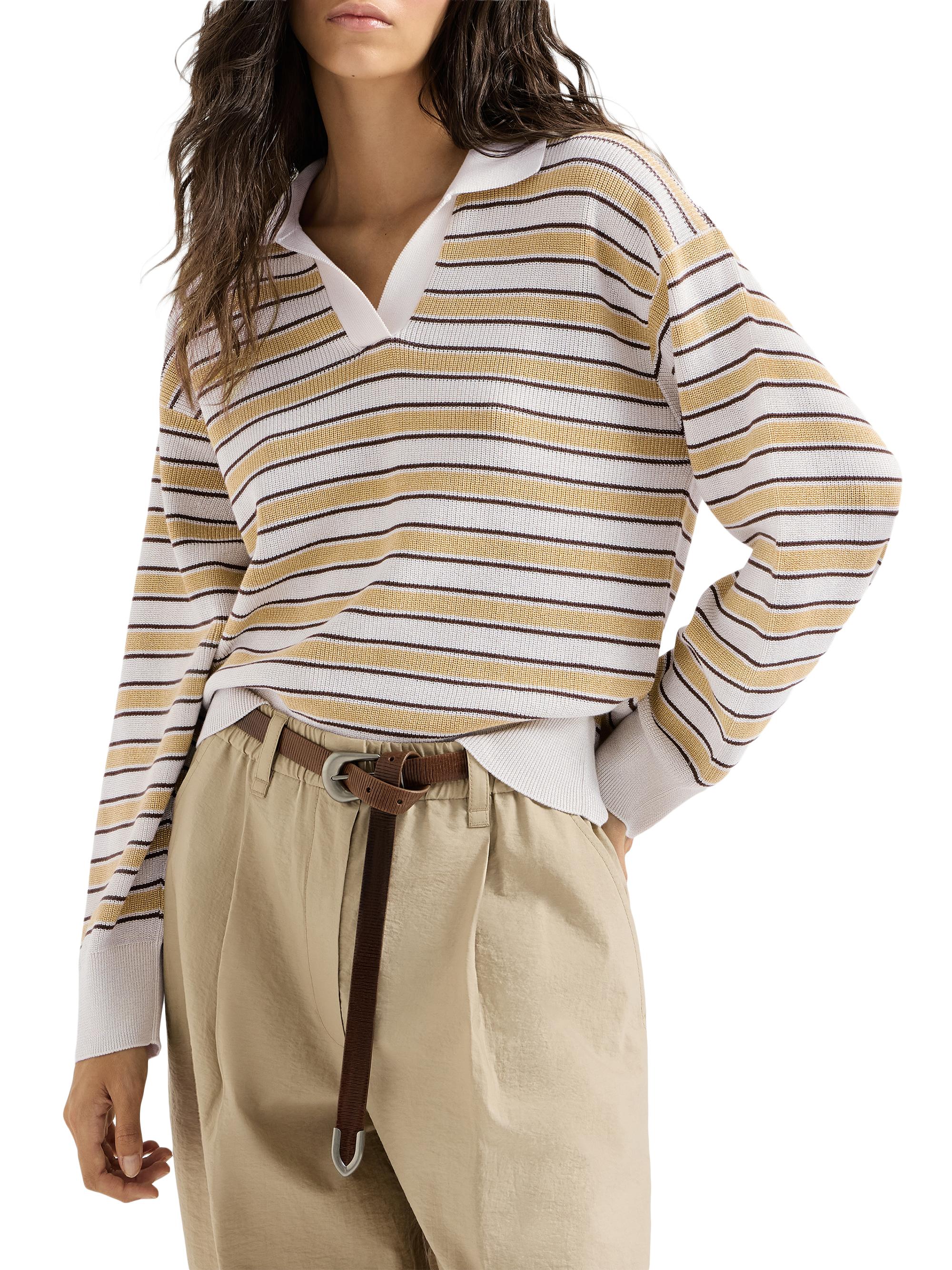 Brunello Cucinelli Cotton Knit Polo with Sparkling Stripes | Saks
