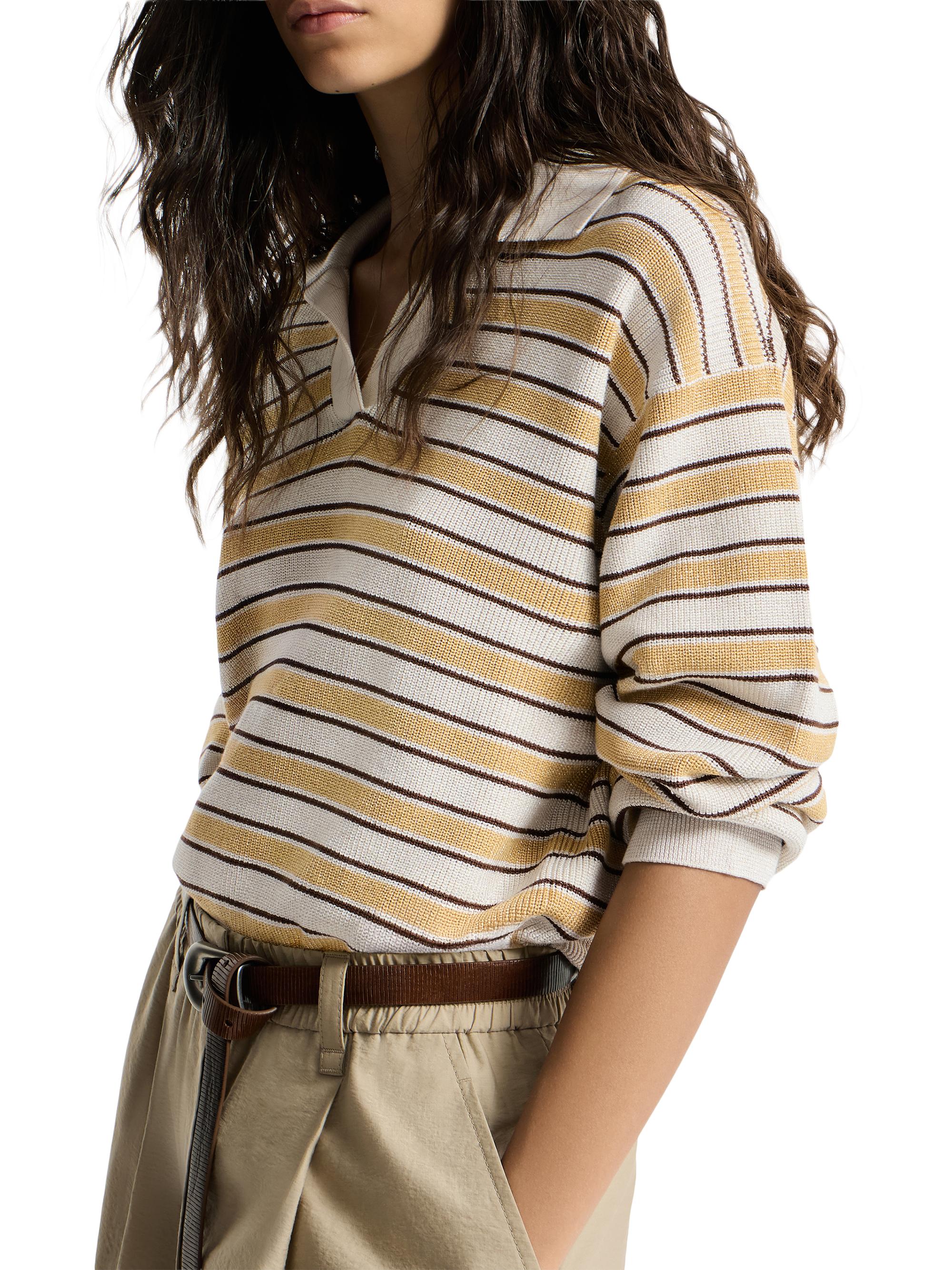 美品「BRUNELLO CUCINELLI」最高級コットン ポロ イタリア製　L Brunello Cucinelli Cotton Knit Polo with Sparkling Stripes | Saks