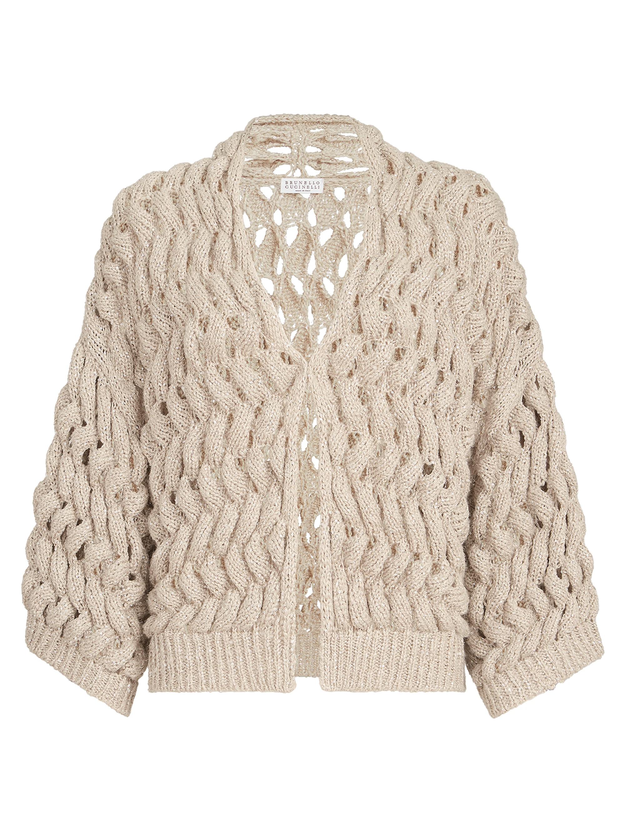 Brunello Cucinelli Women's Silk and Linen Dazzling Waves Cardigan - Sand | Thumbnail 7