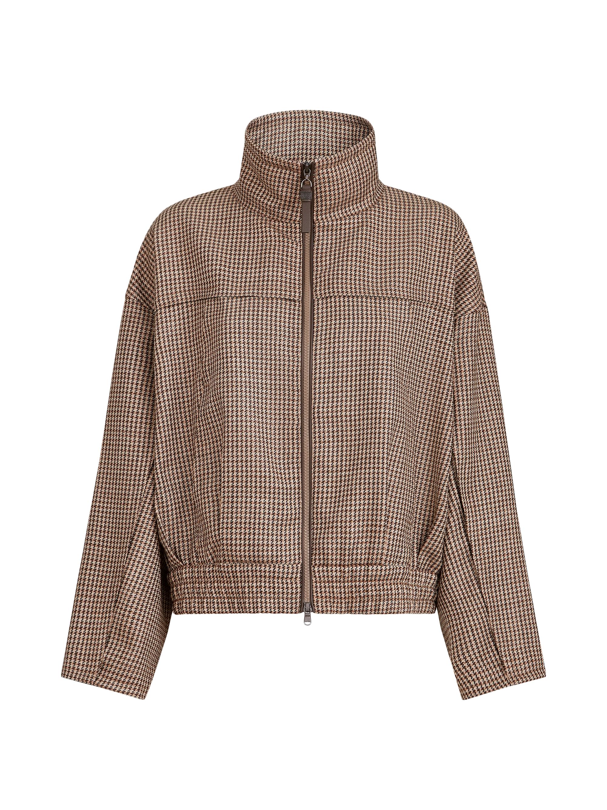 Brunello Cucinelli Women's Sparkling Virgin Wool Houndstooth Outerwear Jacket - Brown | Thumbnail 7