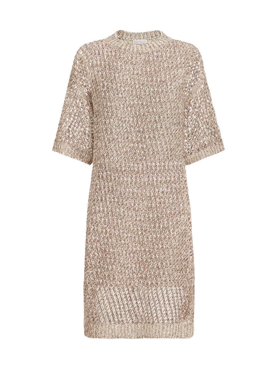 Brunello Cucinelli Dazzling Chiné Net Knit Dress in Silk and Linen