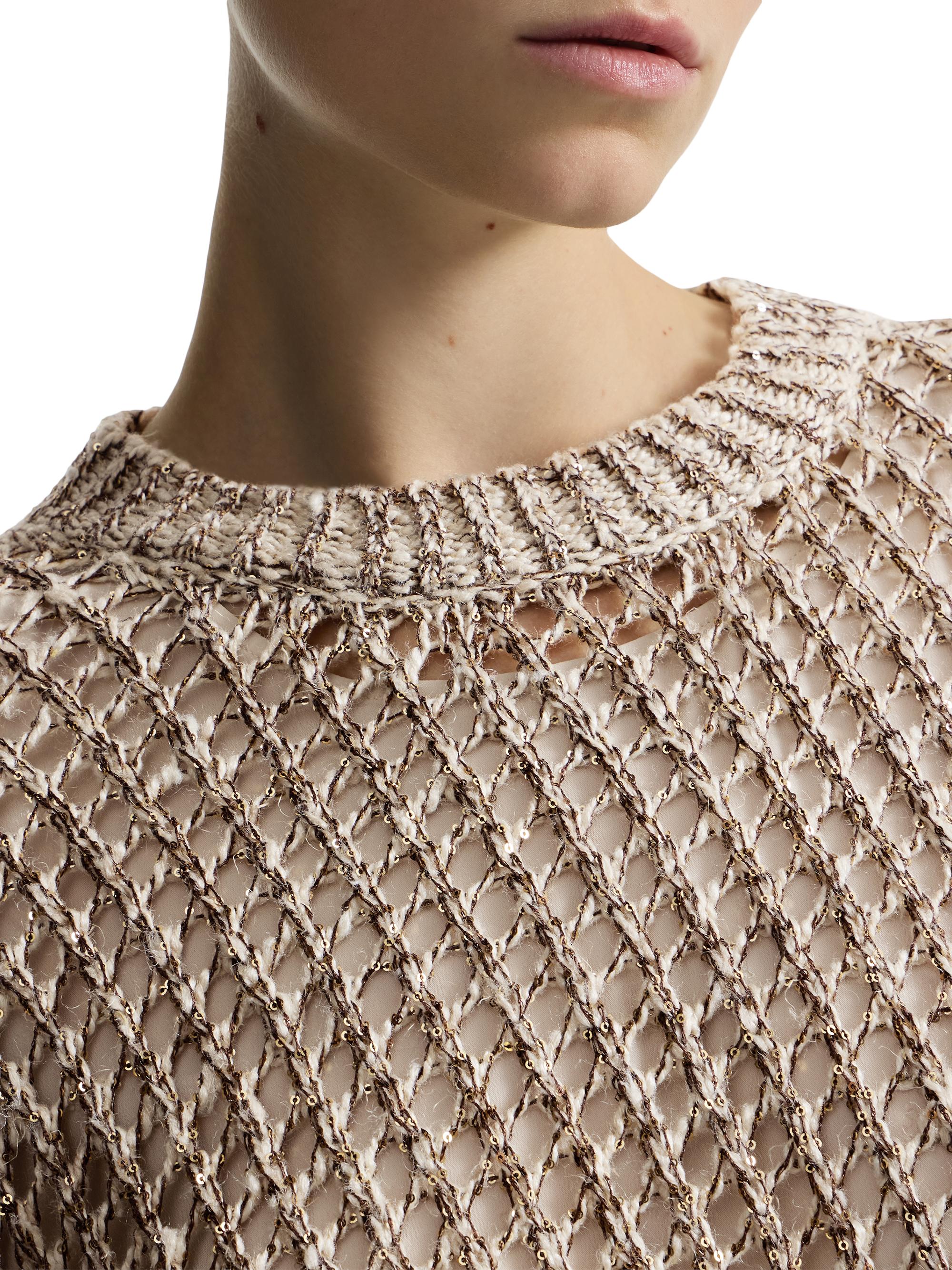 ブルネロクチネリ　シルク　ストレッチワンピースドレス Brunello Cucinelli Dazzling Chiné Net Knit Dress in Silk and Linen