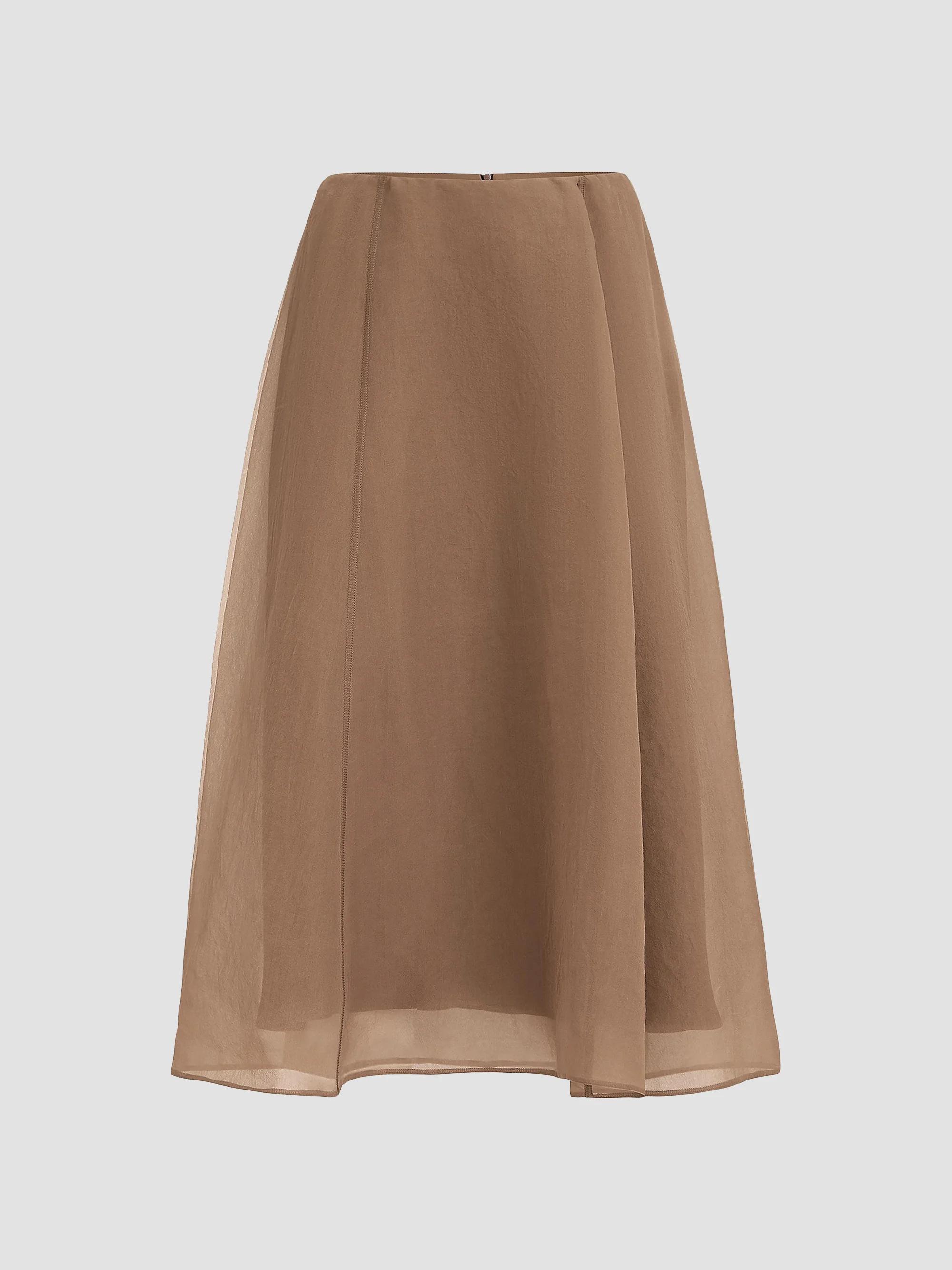 Brunello Cucinelli Women's Crispy Silk Circle Skirt - Brown - Size 16