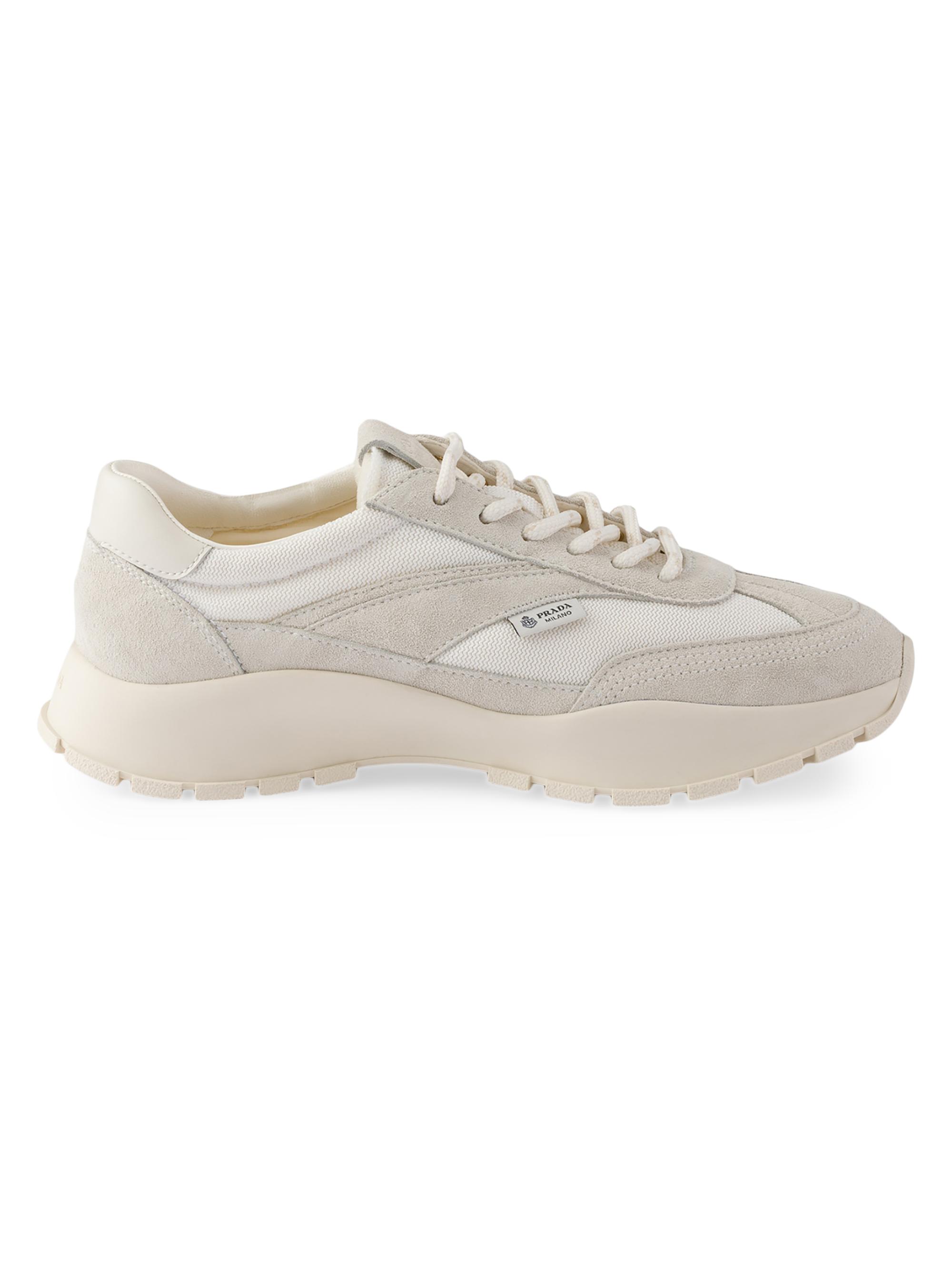 Prada Women's Mesh Fabric and Suede Sneakers - White