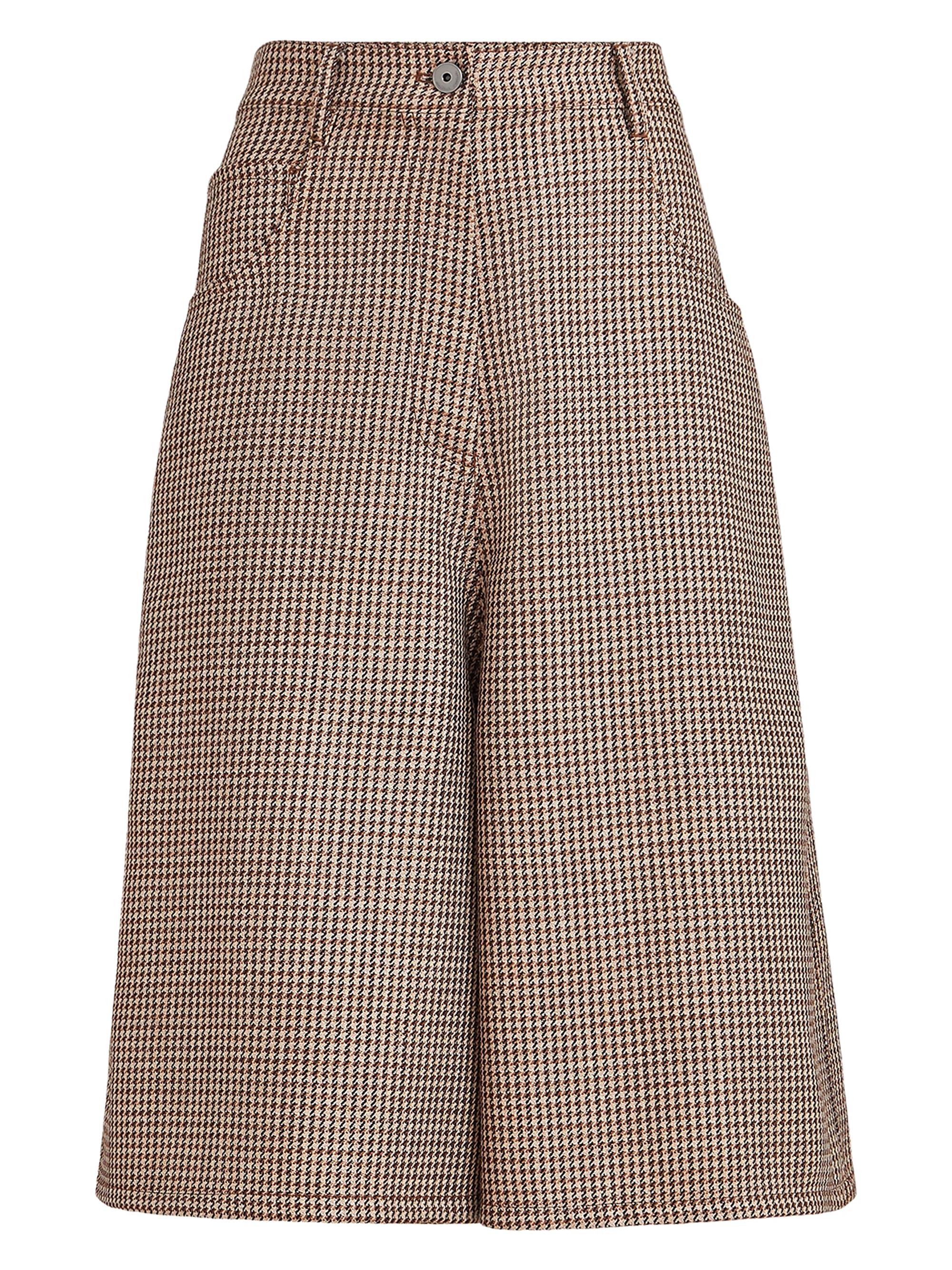 Brunello Cucinelli Women's Sparkling Virgin Wool Houndstooth Long Bermuda Shorts with Monili - Brown | Thumbnail 7