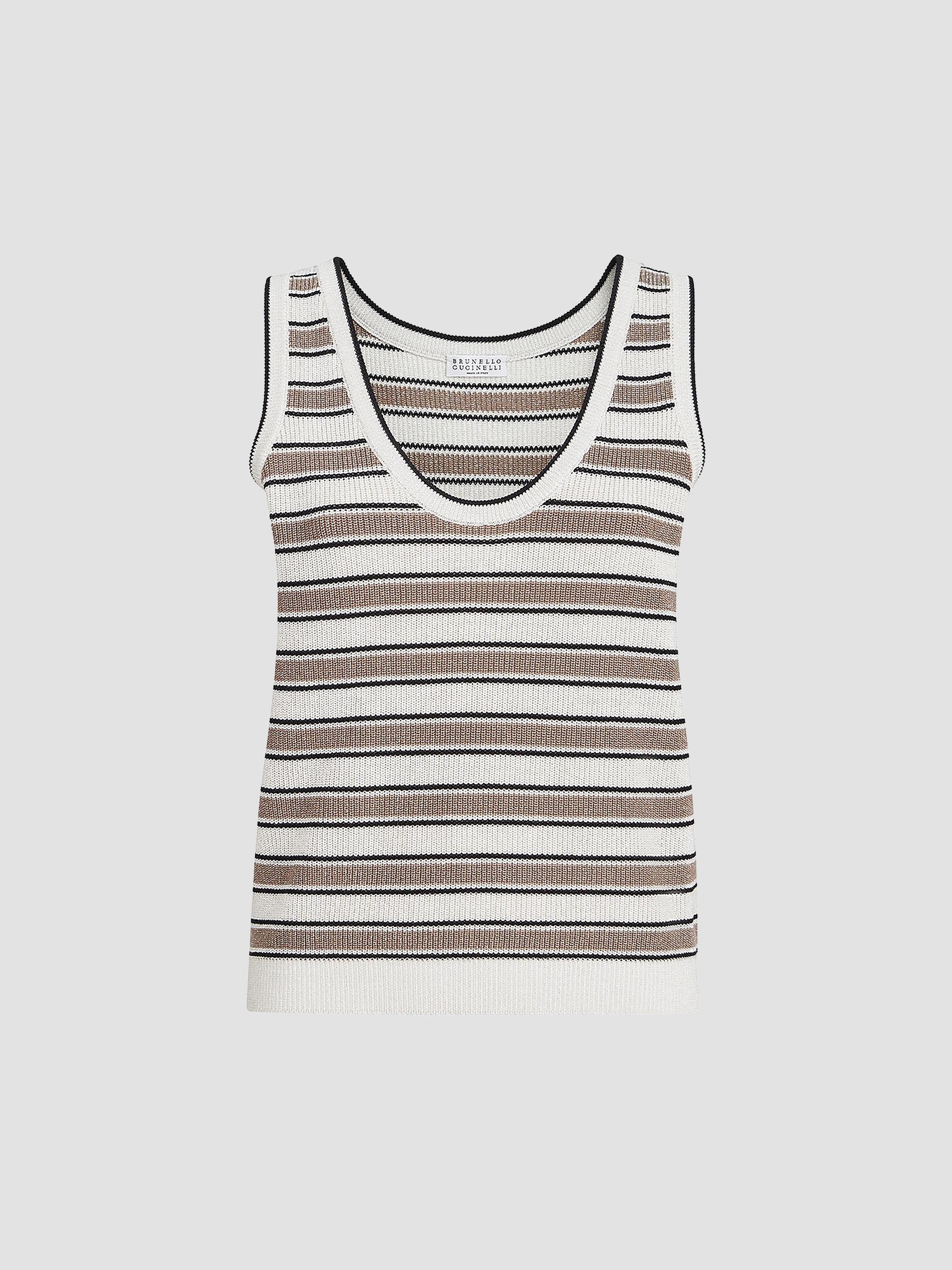 Brunello Cucinelli Women's Cotton Knit Top with Sparkling Stripes | Thumbnail 7