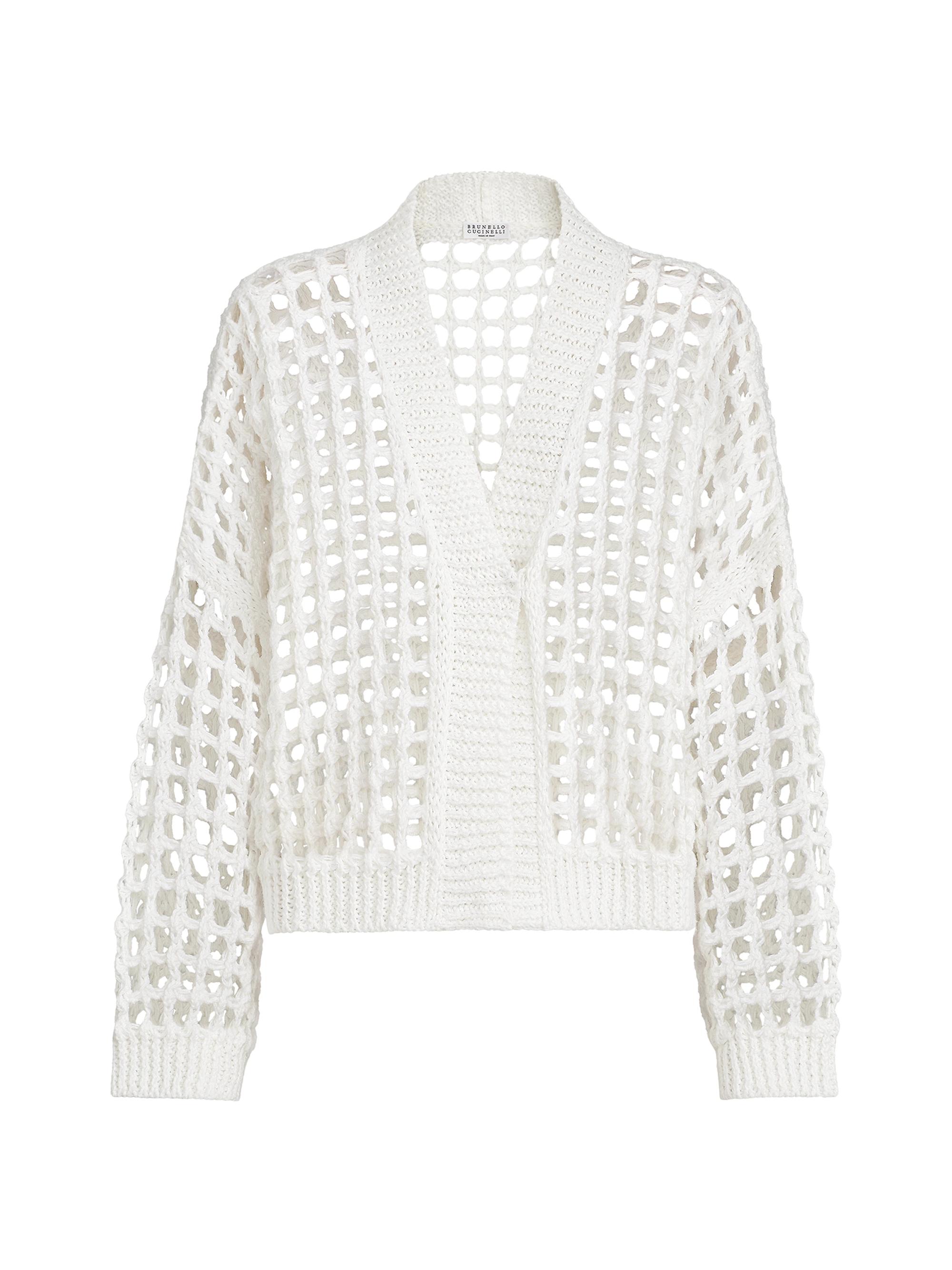 Brunello Cucinelli Women's Jute and Cotton Net Cardigan - White | Thumbnail 7