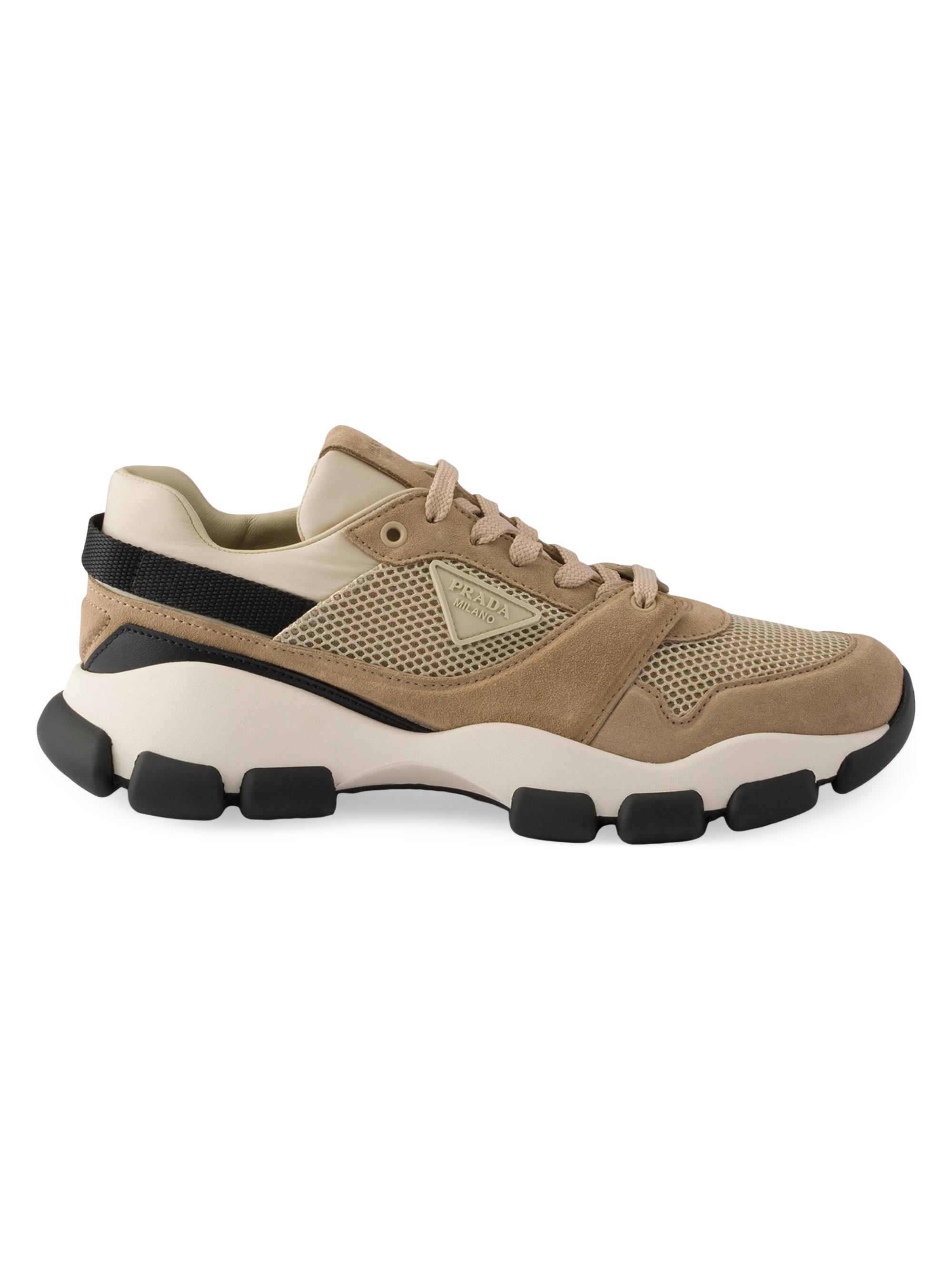 Prada Women's Mesh Fabric and Suede Sneakers - Beige Khaki