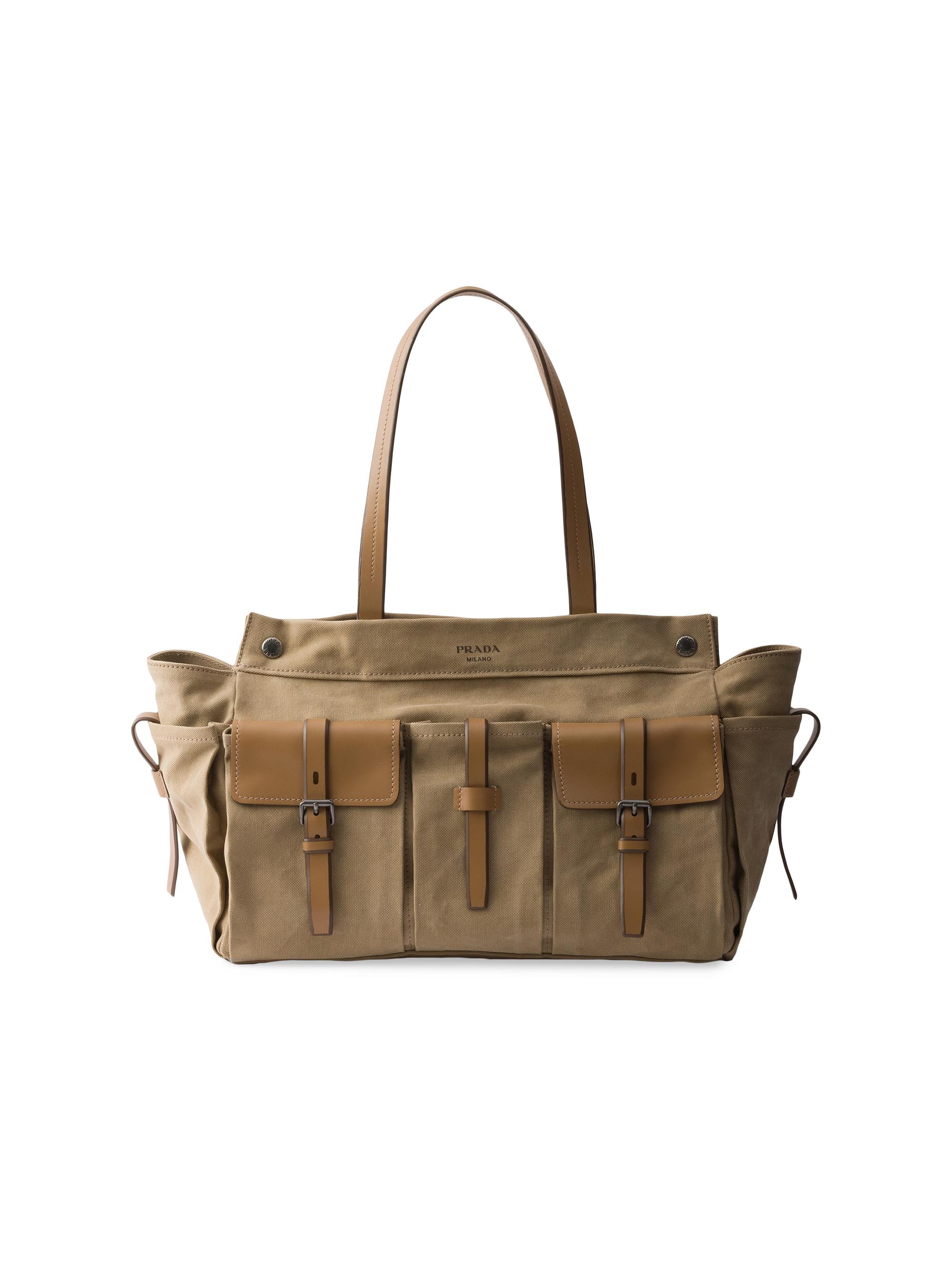 Prada Men's Route Canvas and Leather Tote Bag - Beige Khaki
