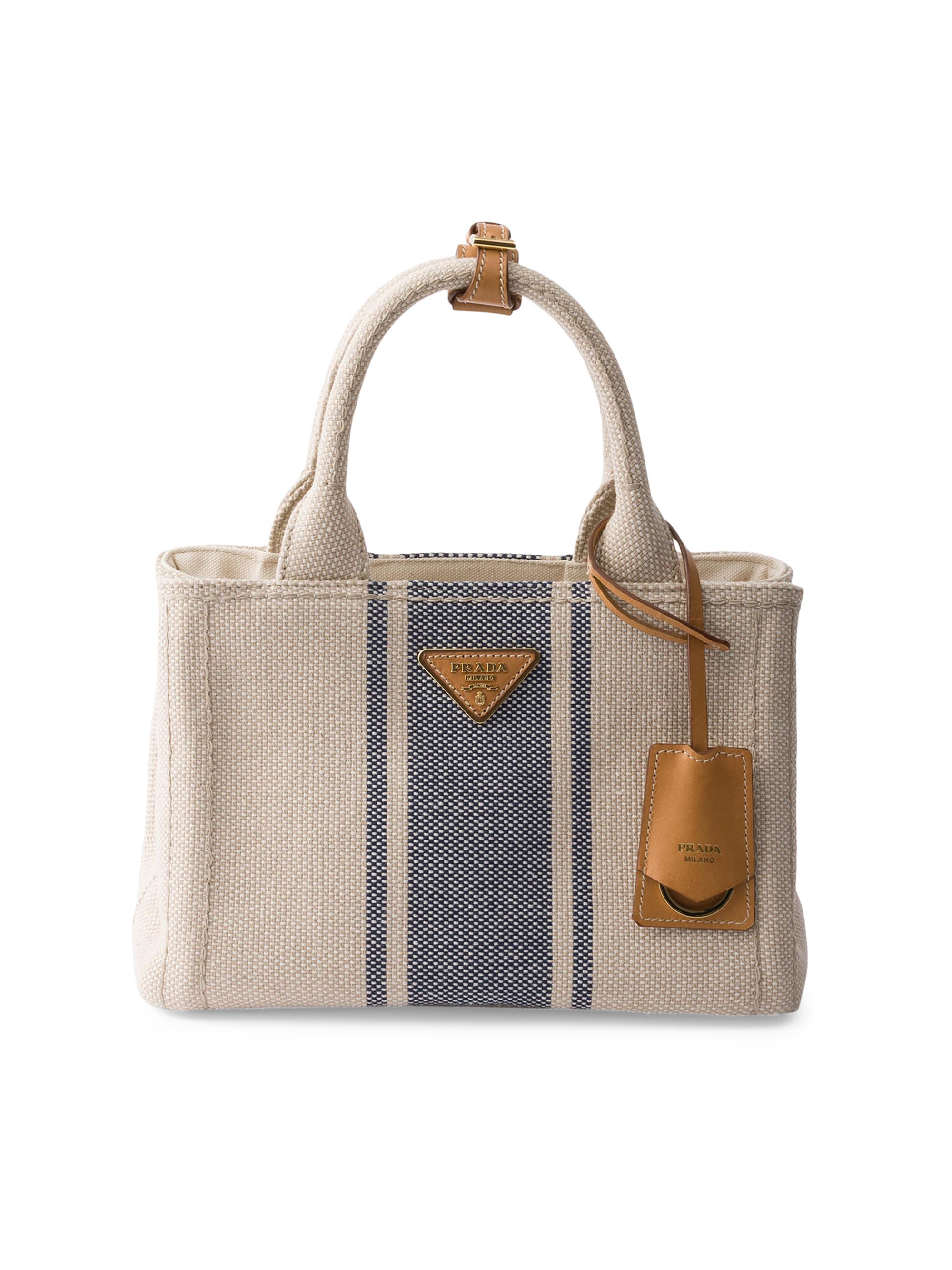 Prada Women's Jardinière  Cotton Canvas Top Handle Bag - Beige Khaki