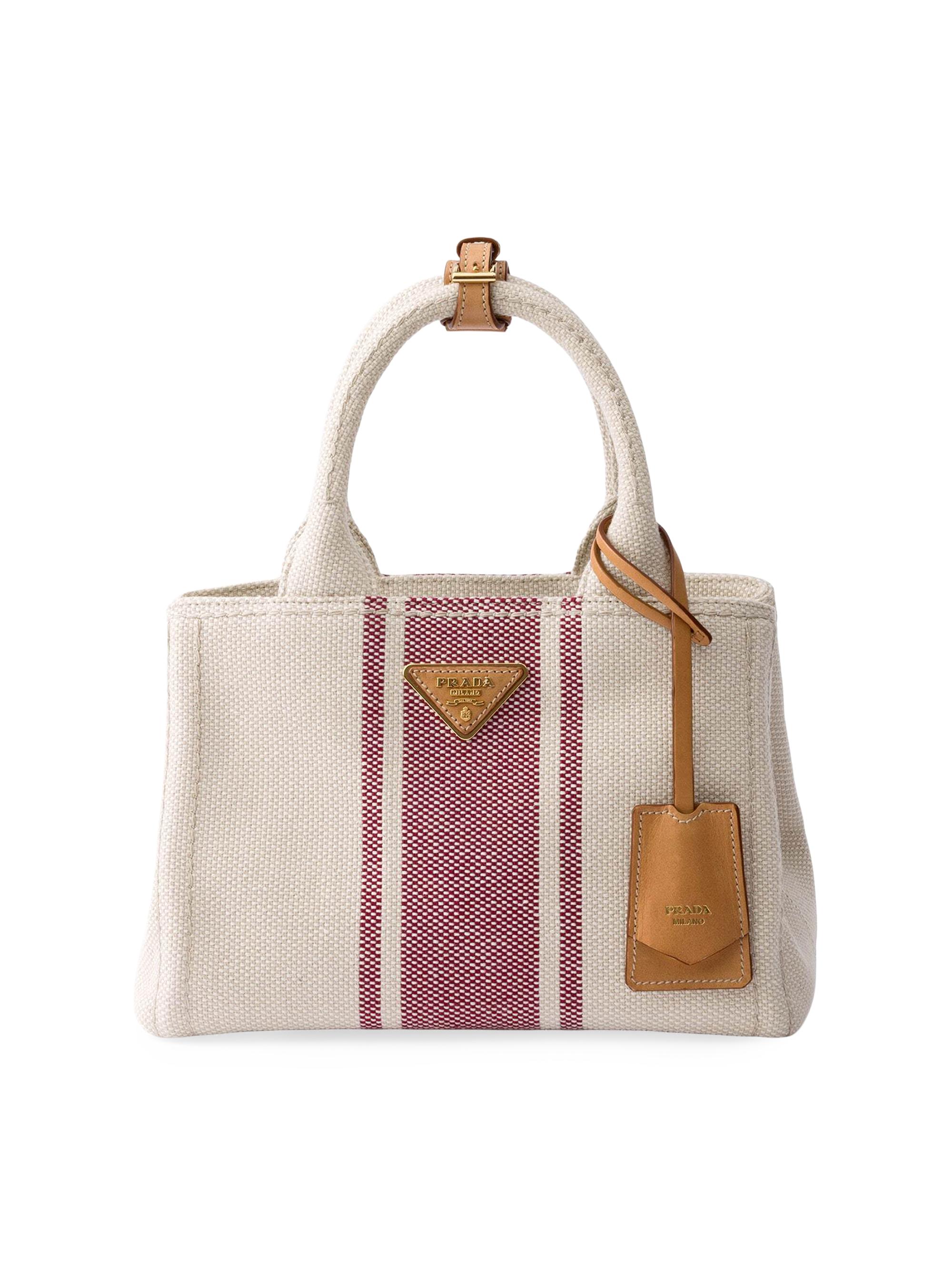 Prada Women's Jardinière  Cotton Canvas Top Handle Bag - Beige Red