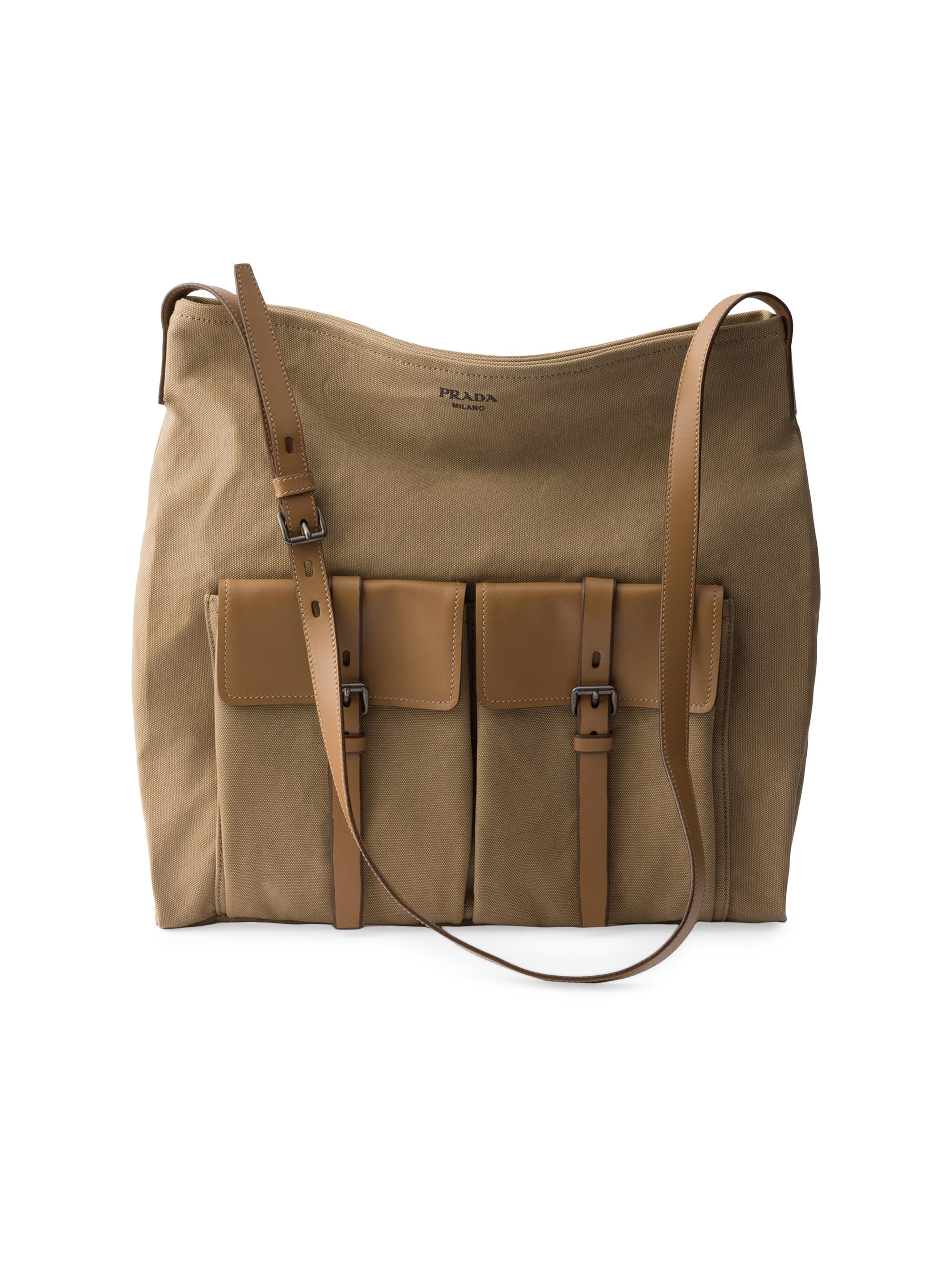 Prada Men's Route Canvas and Leather Shoulder Bag - Beige Khaki