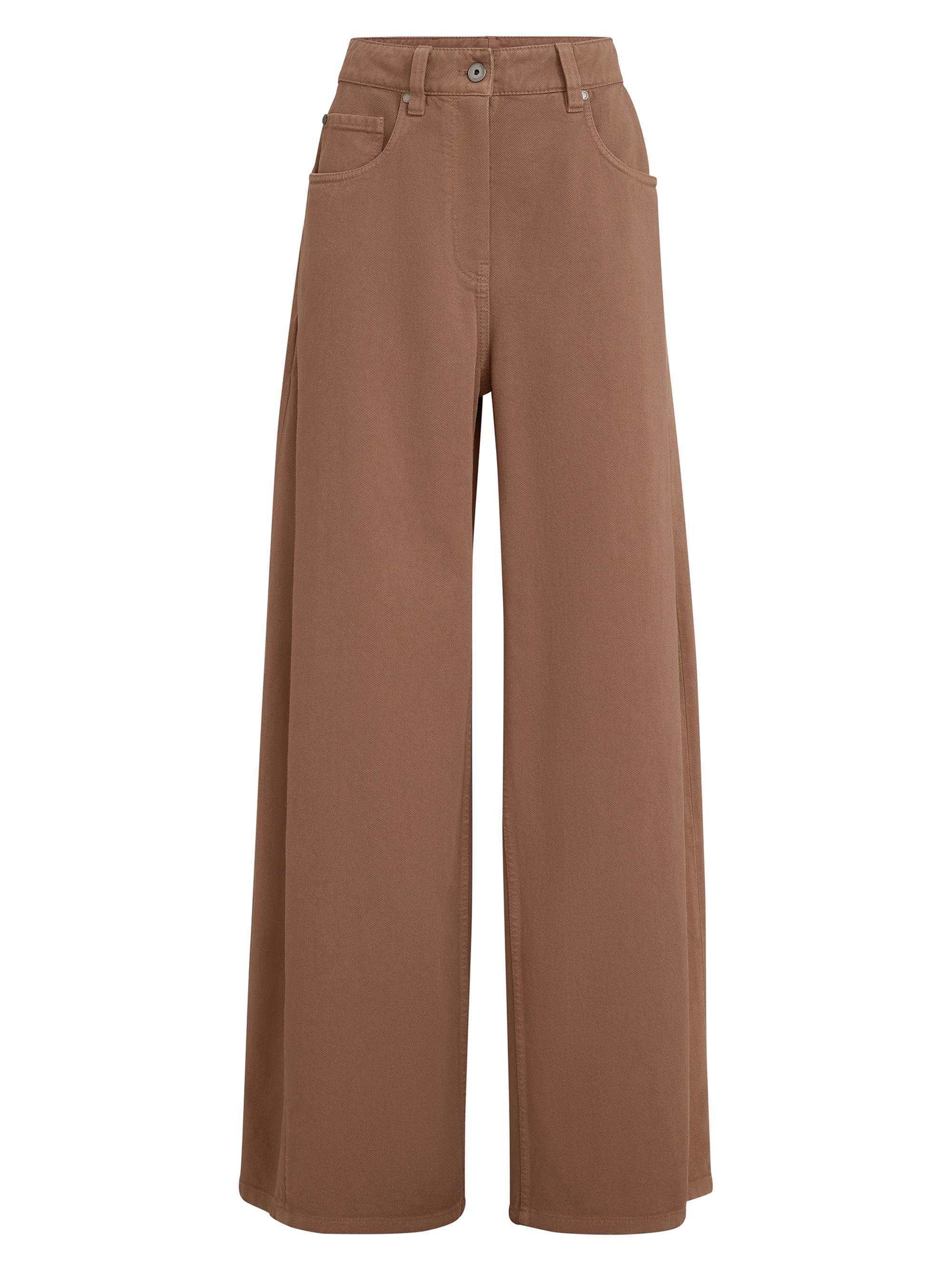 Brunello Cucinelli Women's Dyed Denim Wide Jeans with Monili - Brown