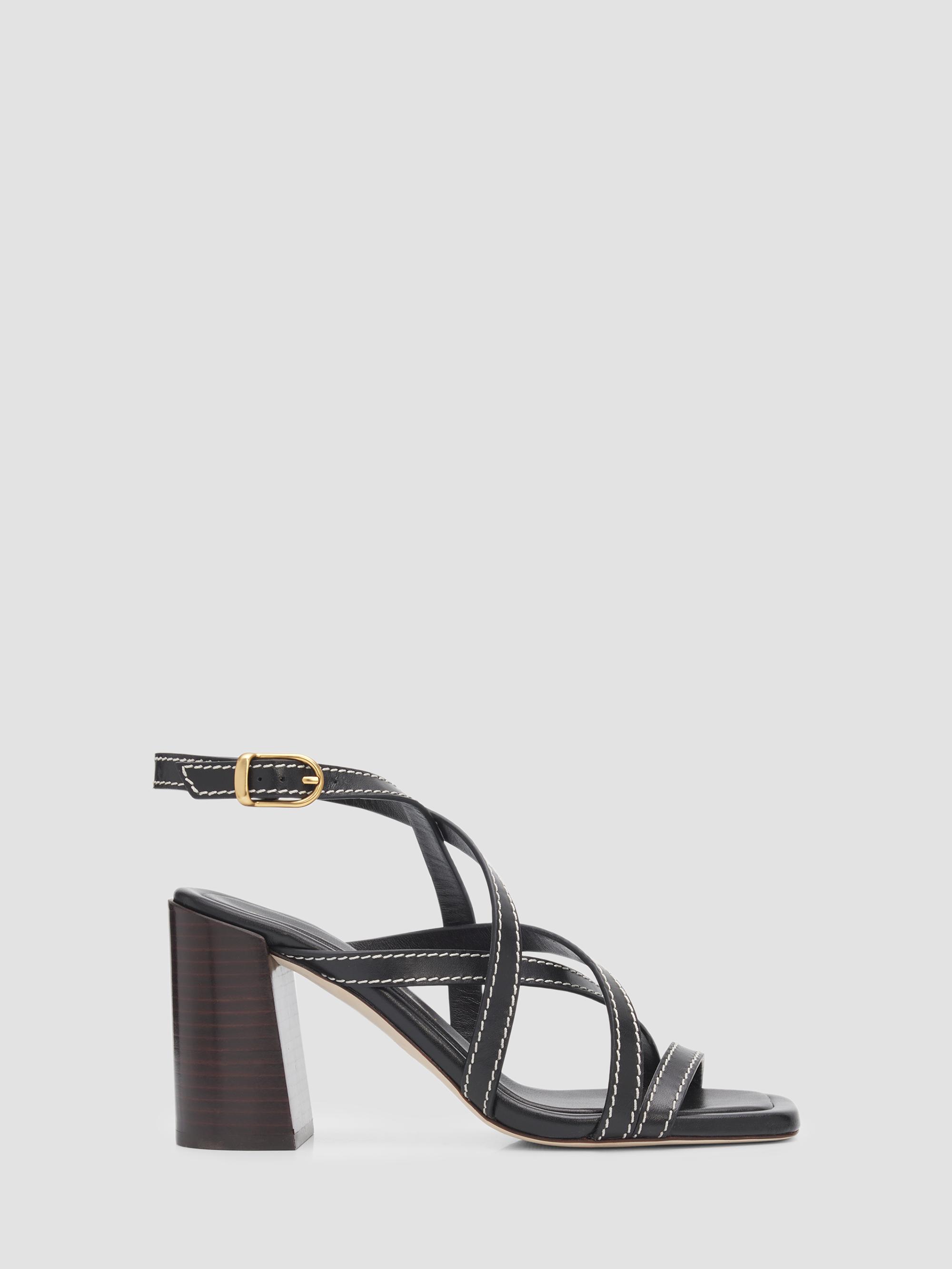 Stuart Weitzman Women's Park Block 85MM Leather Strappy Sandals - Black | Thumbnail 7