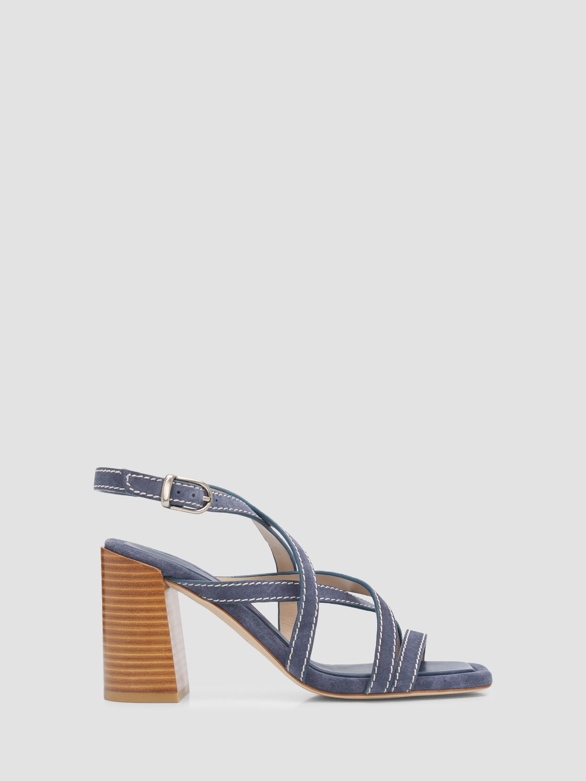 Stuart Weitzman Women's Park Block 85MM Suede Strappy Sandals - Blue | Thumbnail 7