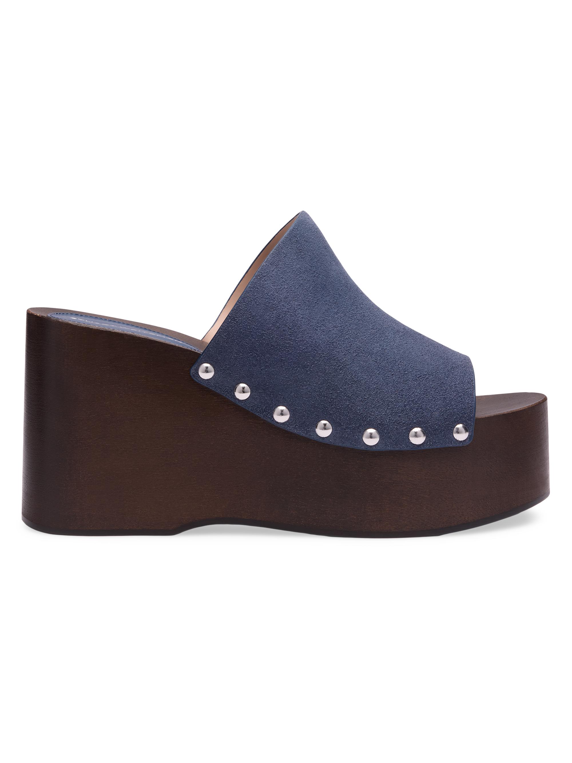 Stuart Weitzman Women's Kate 100MM Studded Suede Clogs - Stormy Blue