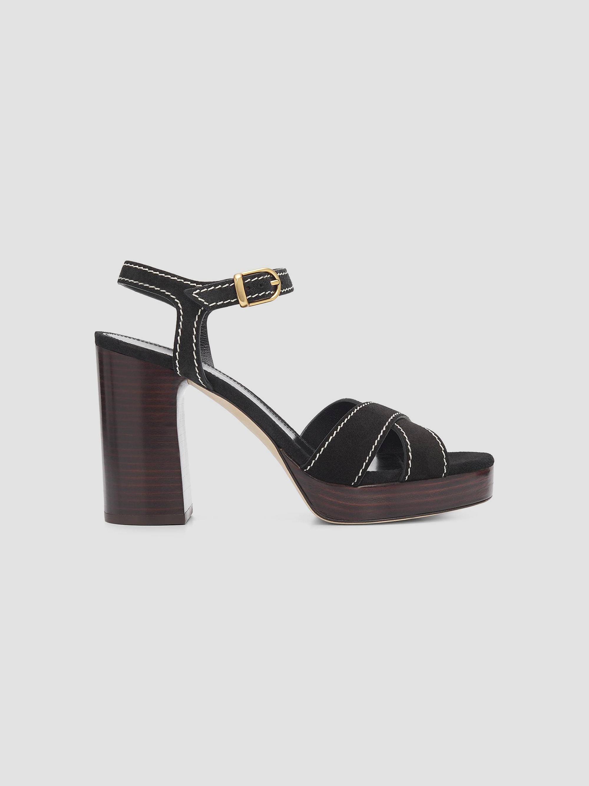 Stuart Weitzman Women's Park Platform 85MM Suede Strappy Sandals - Black | Thumbnail 7