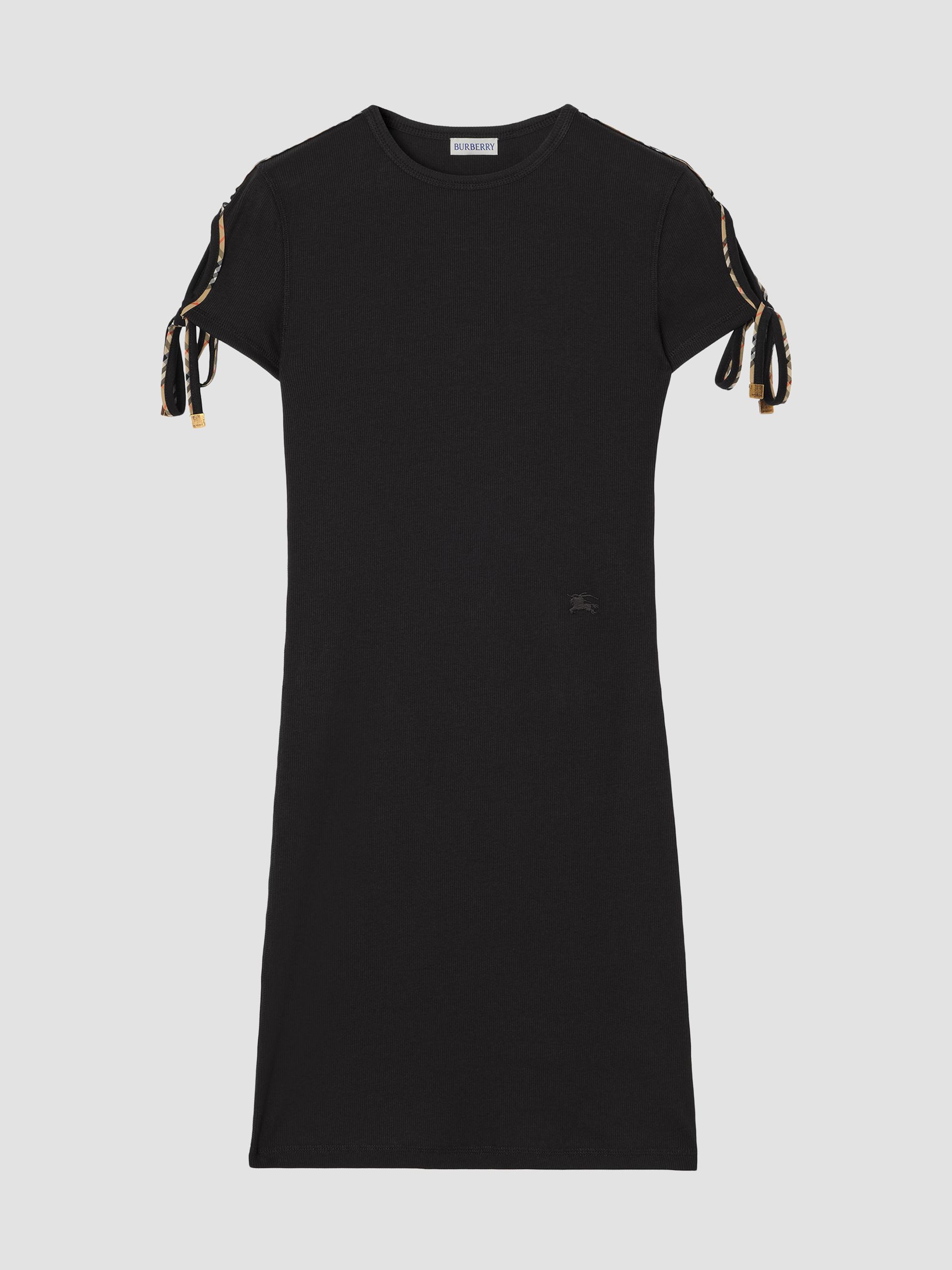 Burberry Women's Tatiana Checked Trim Cotton Mini Dress - Black | Thumbnail 5