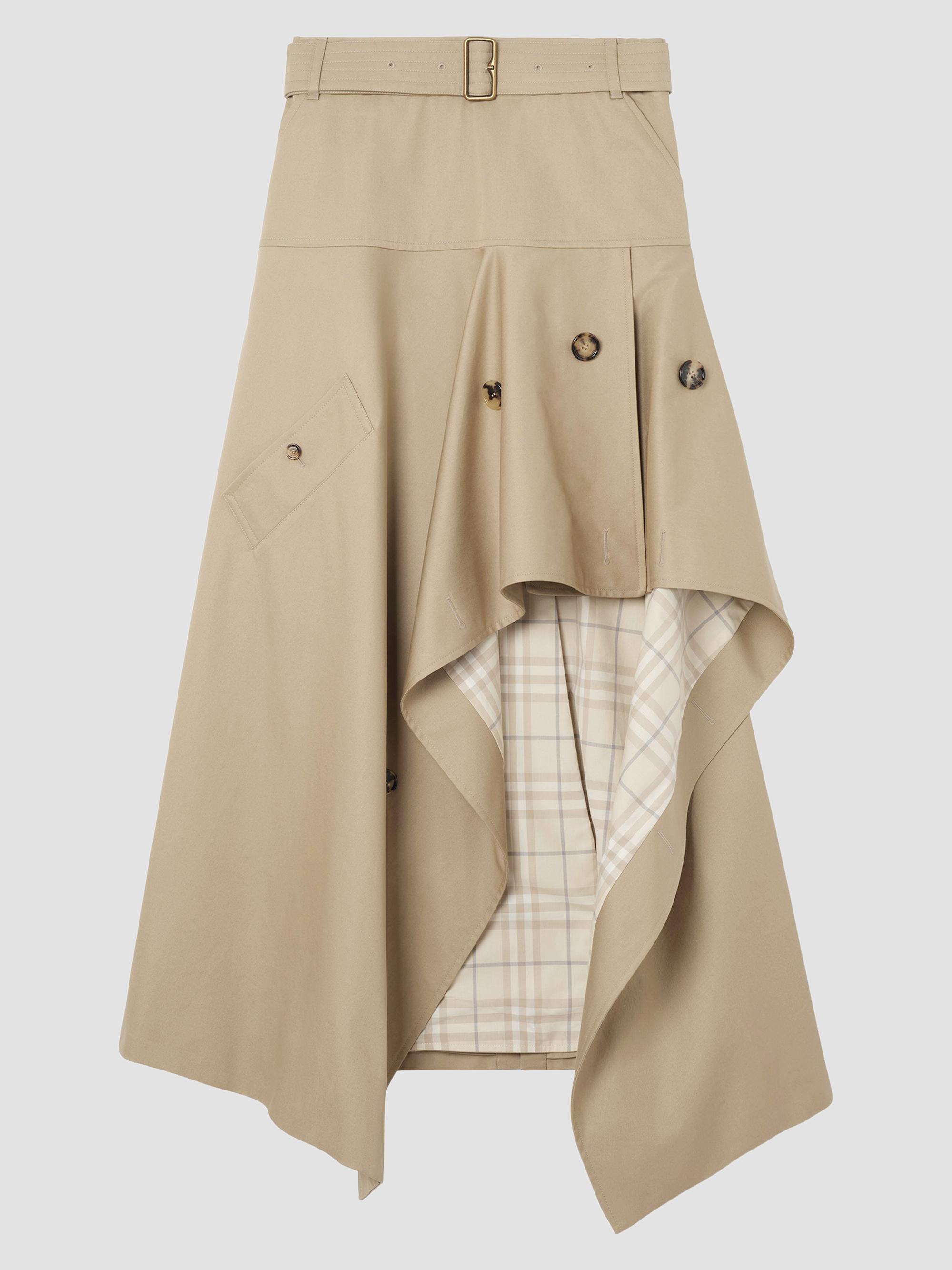 Burberry Women's Heather Gabardine Asymmetric Trench Maxi Skirt - Saltmarsh Beige | Thumbnail 4