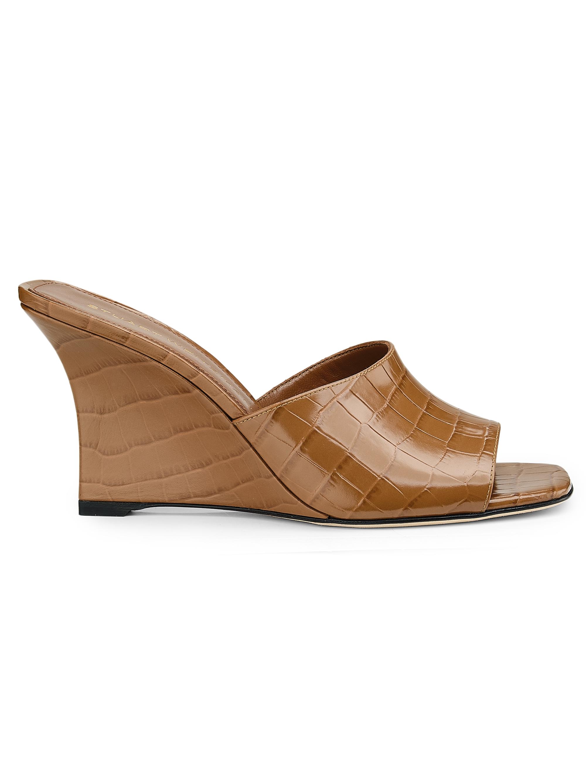 Stuart Weitzman Women's Vinnie 85MM Crocodile-Embossed Leather Wedge Mules - Doe