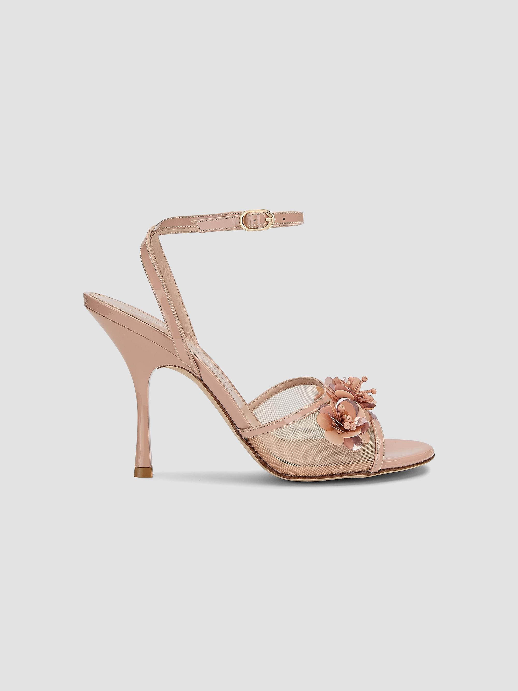Stuart Weitzman Roselle 100MM Patent Leather & Mesh Sandals