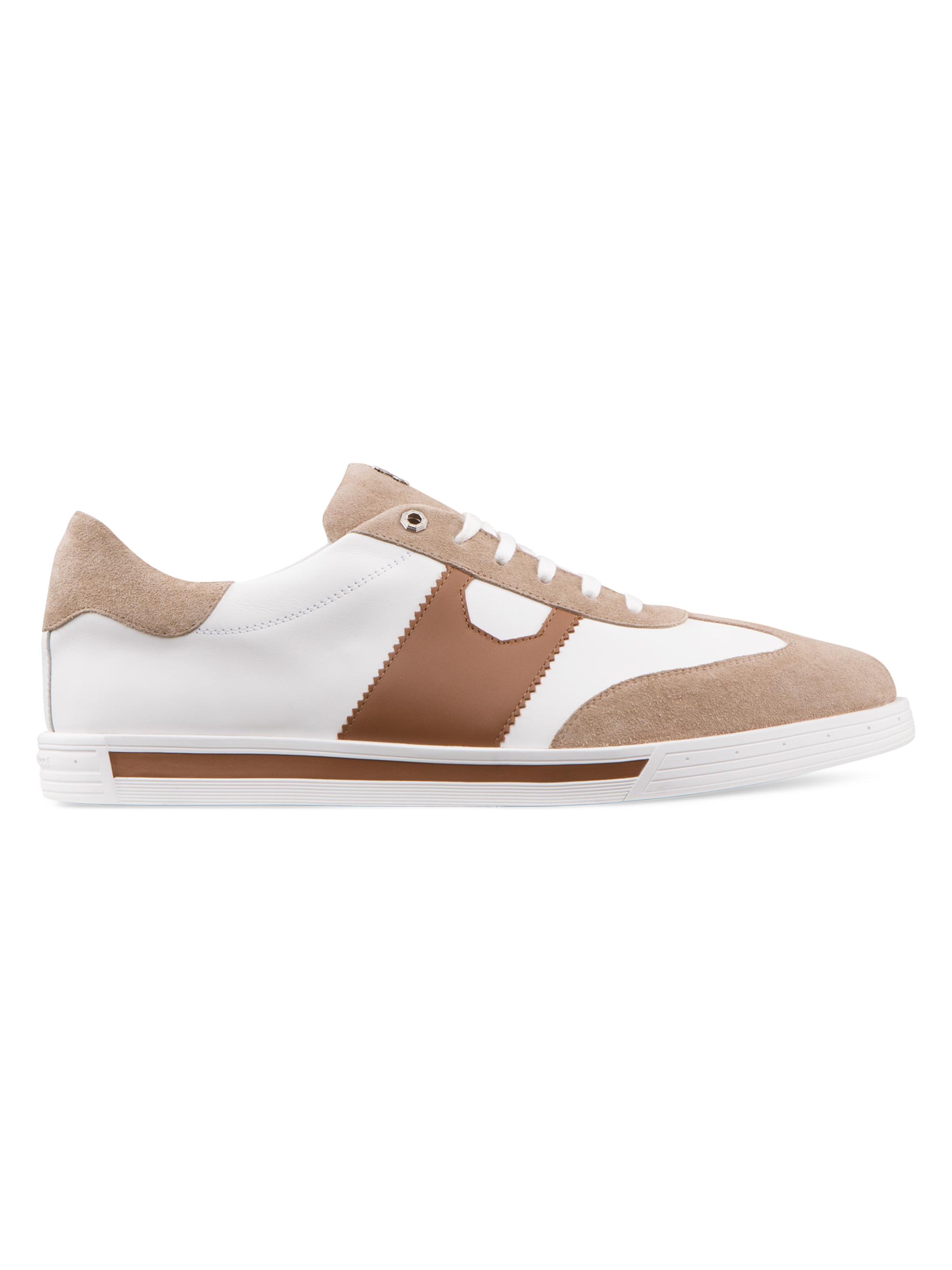 Stefano Ricci Men's Suede and Calfskin Leather Sneakers - White Brown
