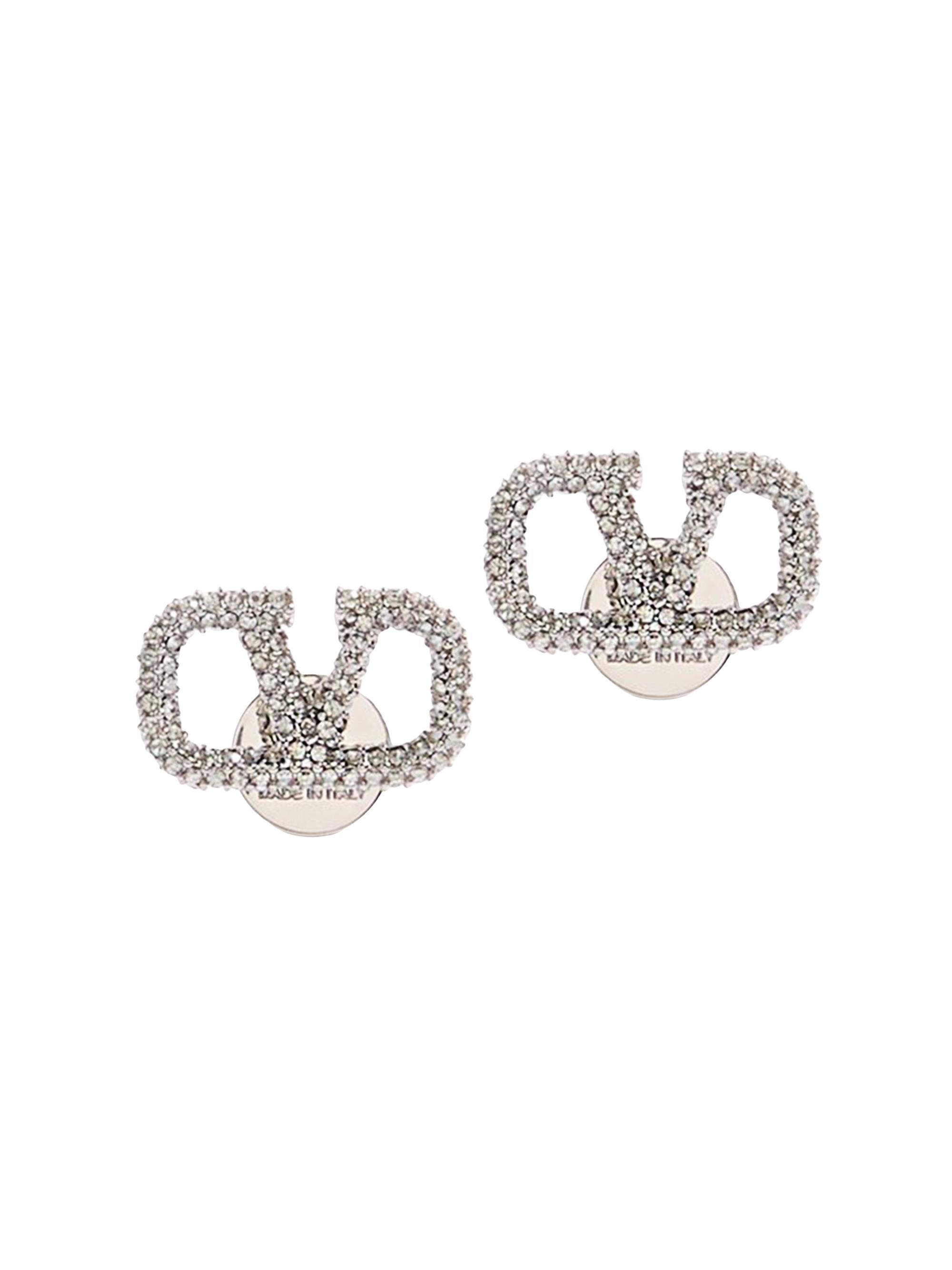 Valentino Garavani Women's Vlogo Signature Earrings in Metal and Swarovski Crystals - Palladium Crystal
