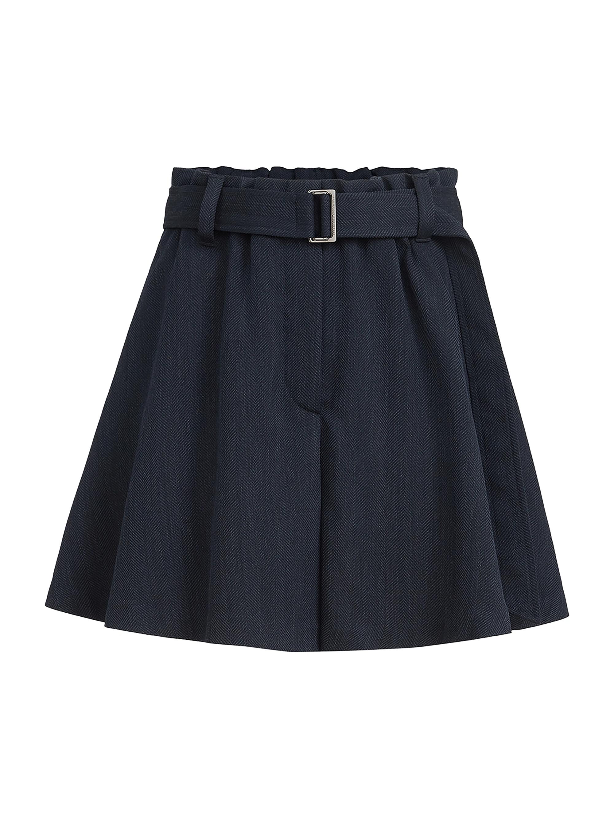 Brunello Cucinelli Women's Virgin Wool Crêpe Chevron Skirt Pants with Monili - Navy Blue | Thumbnail 7