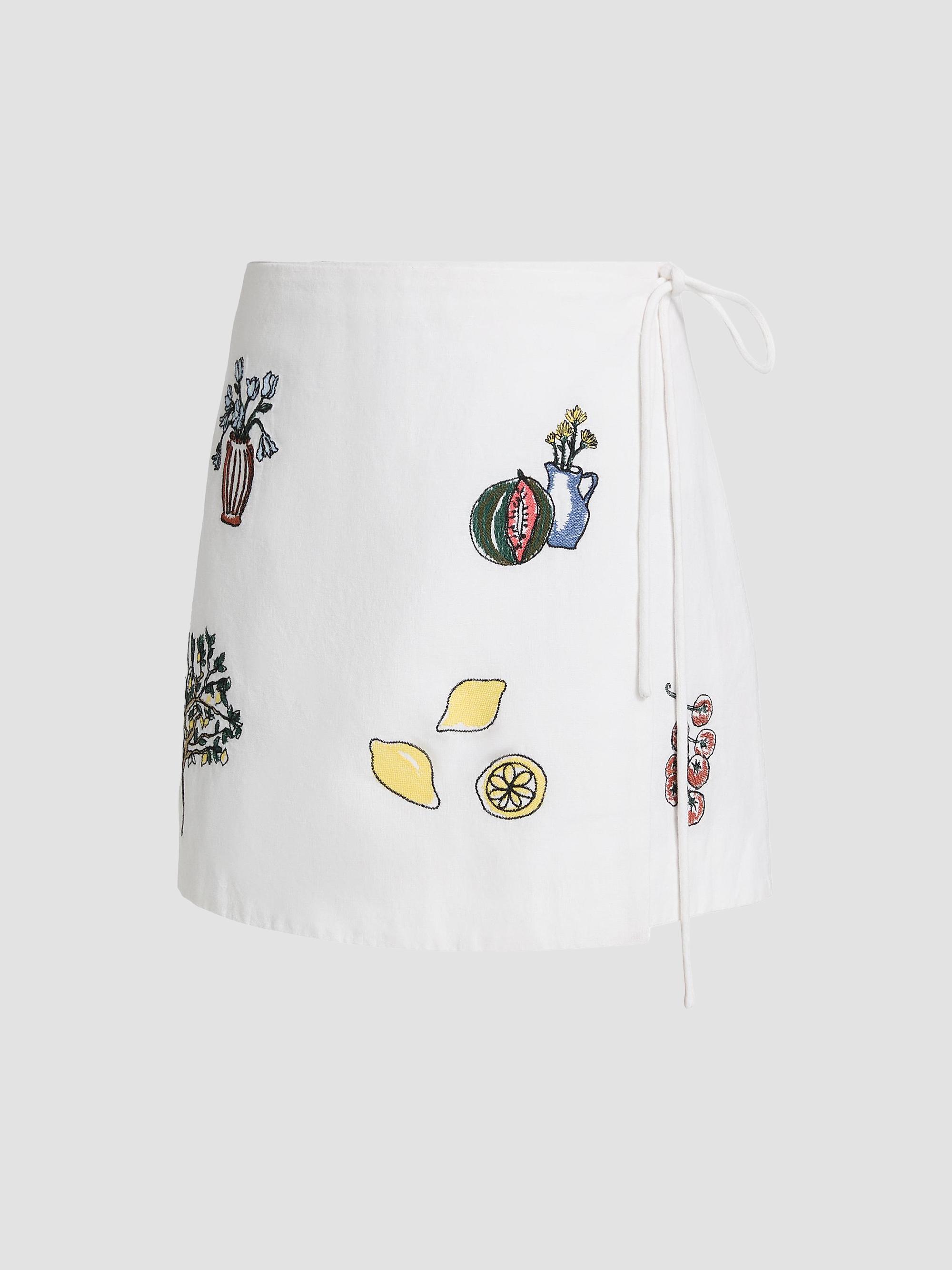 Tanya Taylor Women's Agnes Cotton Mini Wrap Skirt - Optic White | Thumbnail 8