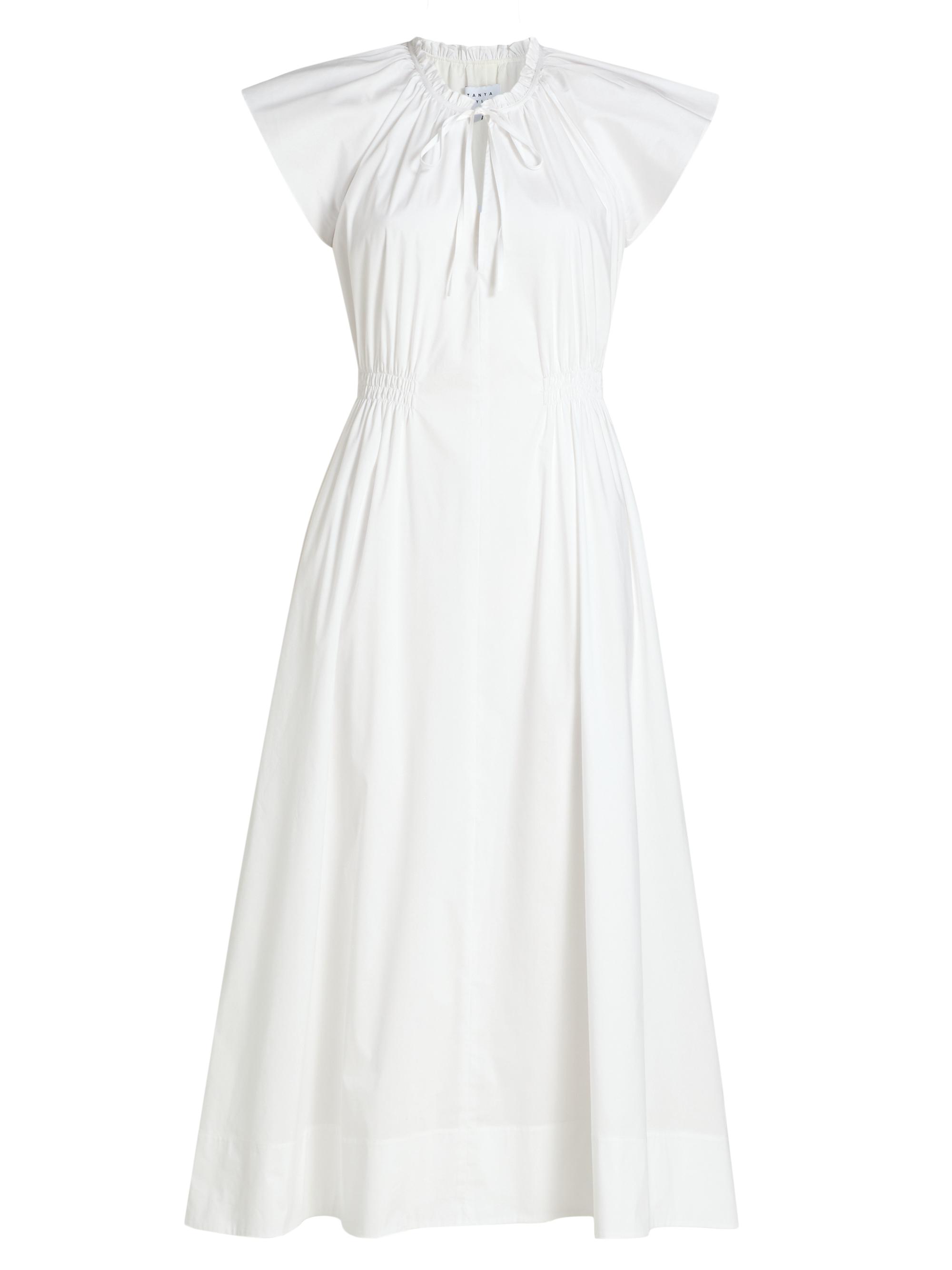 Tanya Taylor Women's Ivana Split Neck Cotton-Blend A-Line Midi-Dress - Optic White