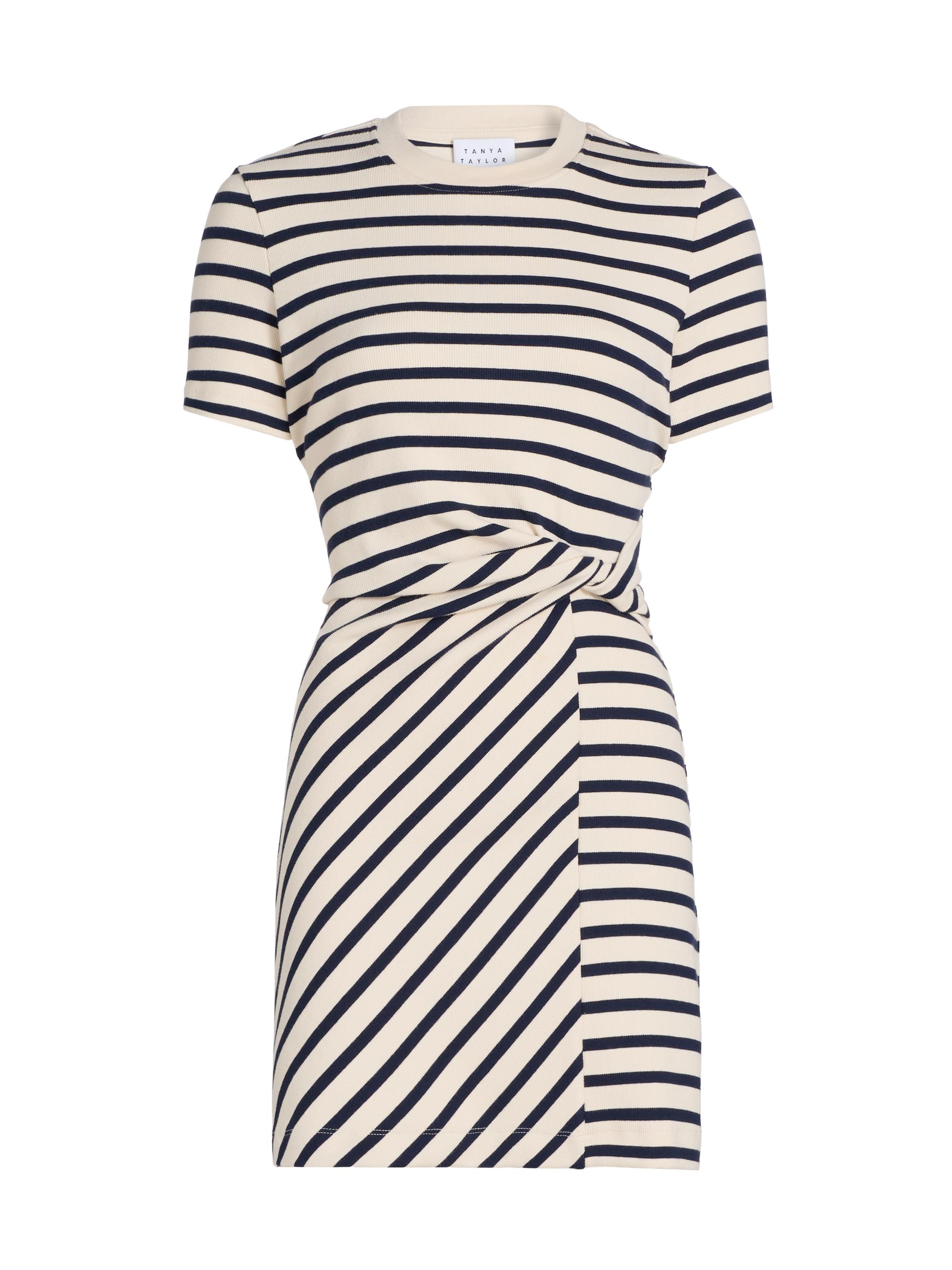 Tanya Taylor Women's Cody Striped Twist-Front Cotton-Blend Minidress - Cream Classic Navy Multi