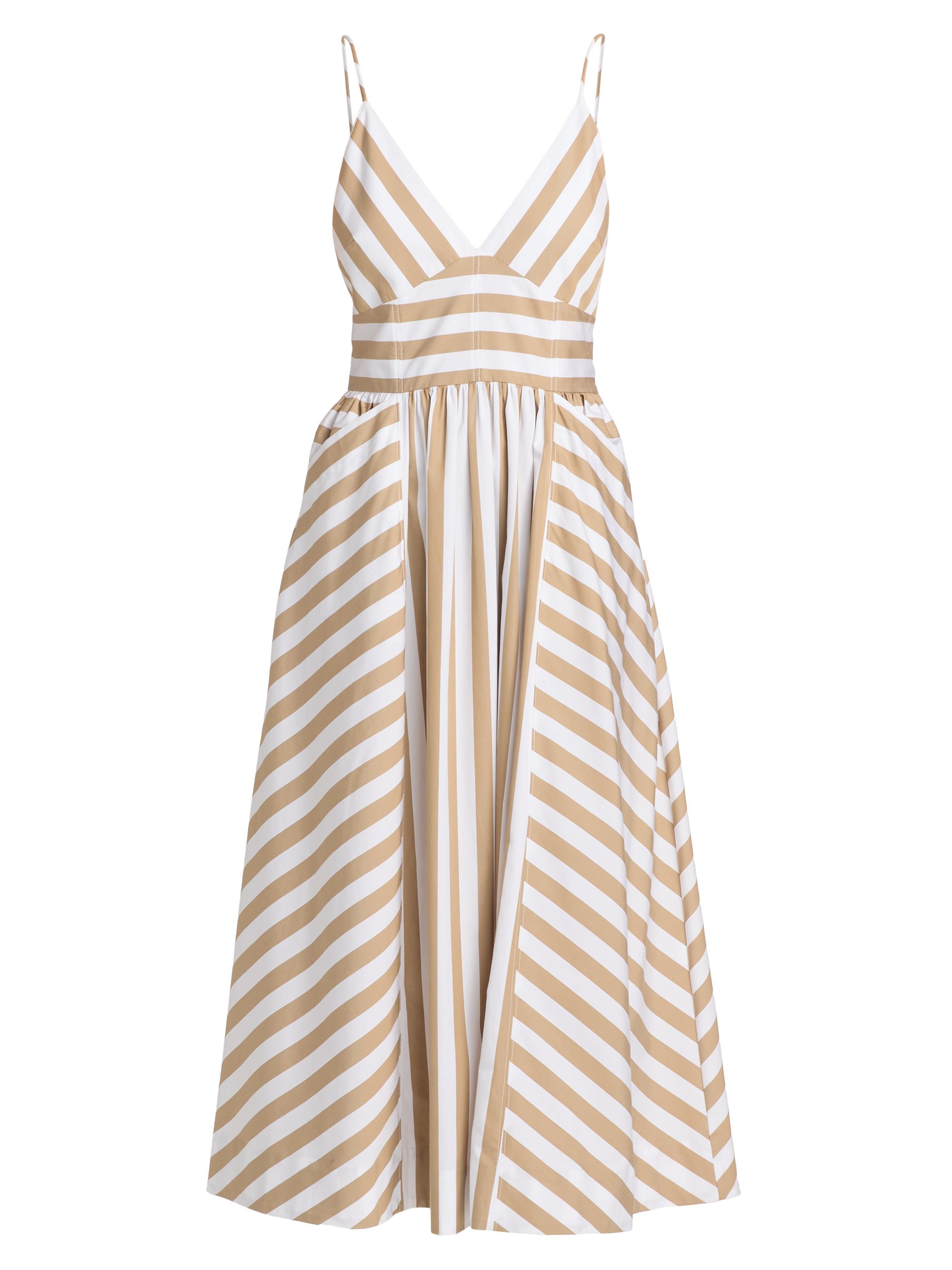 Tanya Taylor Women's Vivien Striped Cotton Midi-Dress - Optic White Dark Khaki