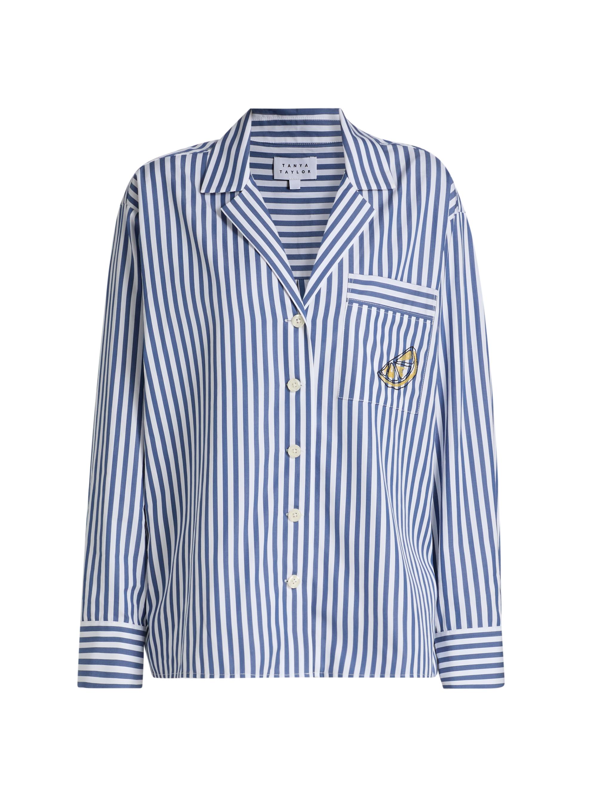Tanya Taylor Women's Noa Lemon Pocket Striped Button-Front Shirt - Optic White French Blue