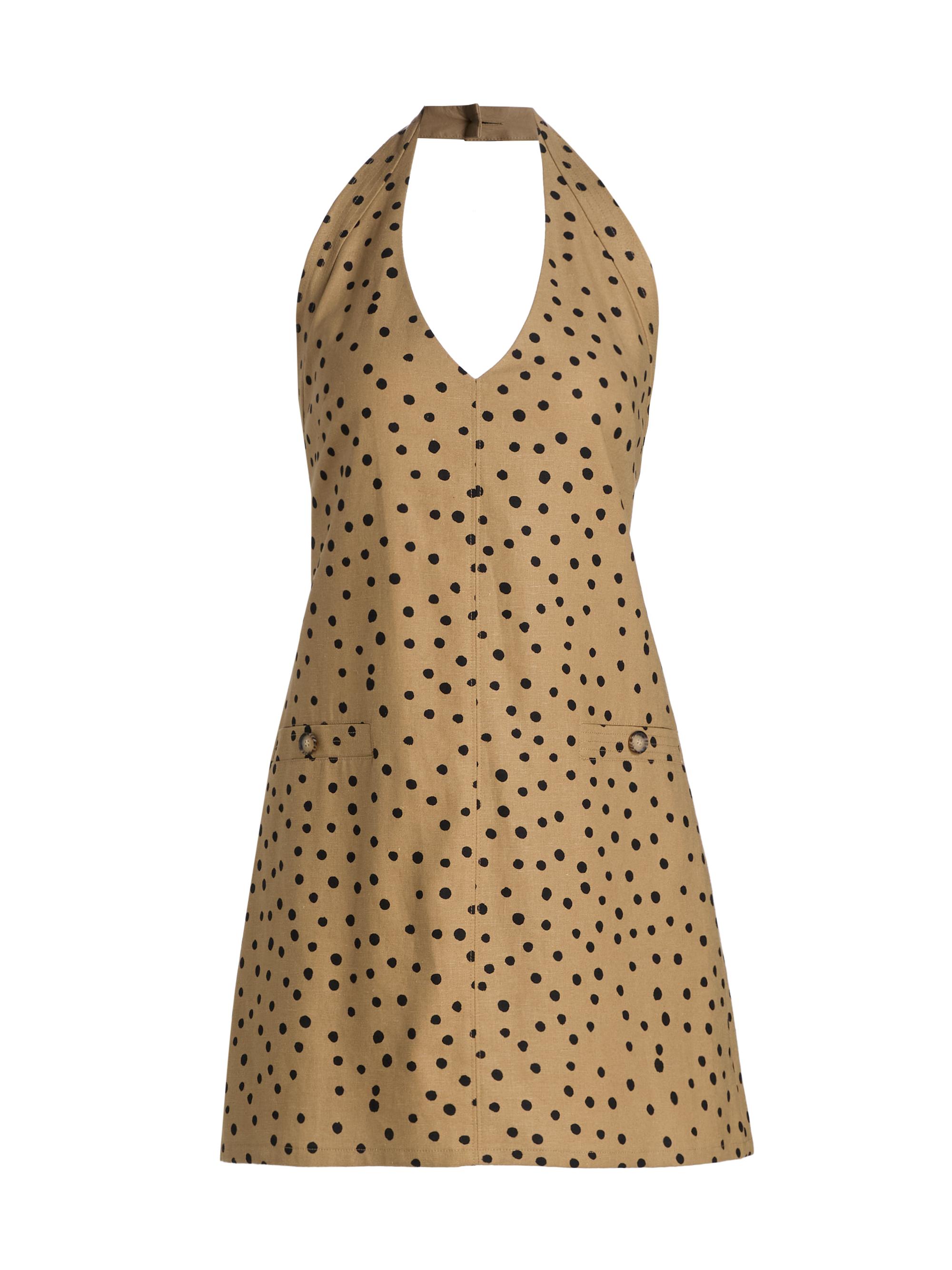 Tanya Taylor Women's Natalie Polka Dot Linen-Blend Minidress - Dark Khaki Black Multi
