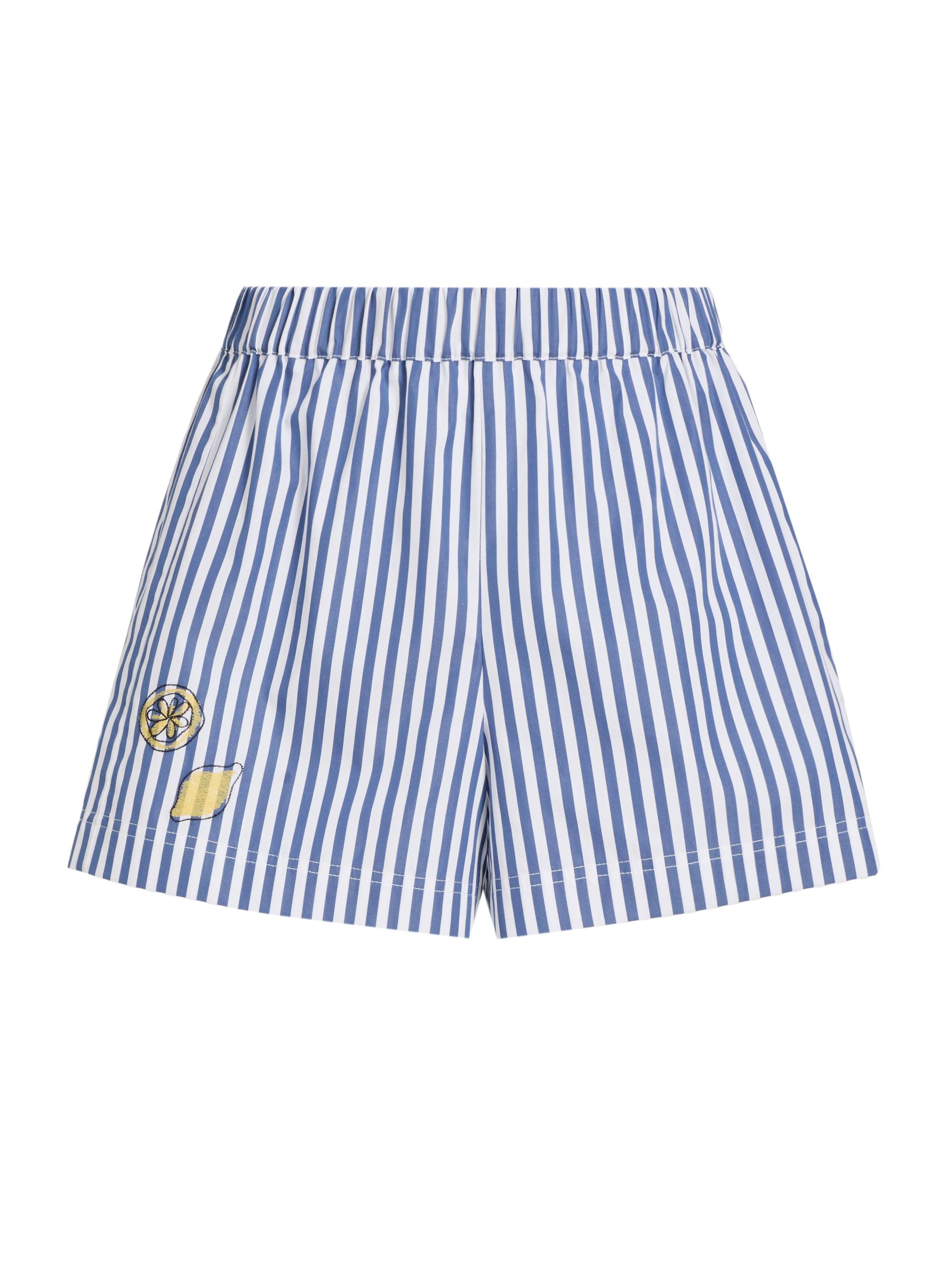 Tanya Taylor Women's Fallon Striped Cotton Shorts - Optic White French Blue