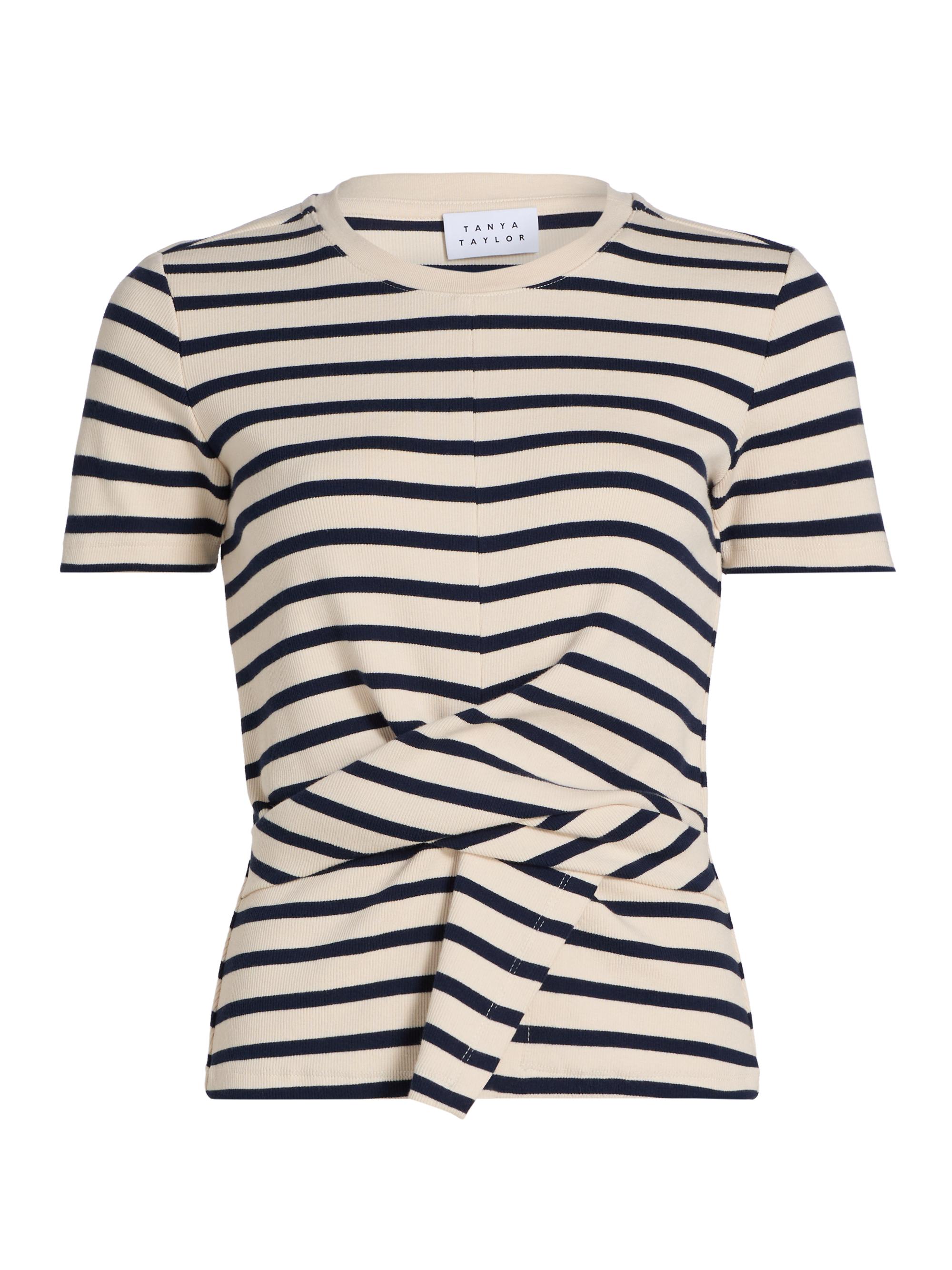 Tanya Taylor Women's Kelsey Striped Stretch-Cotton Top - Cream Classic Navy Multi
