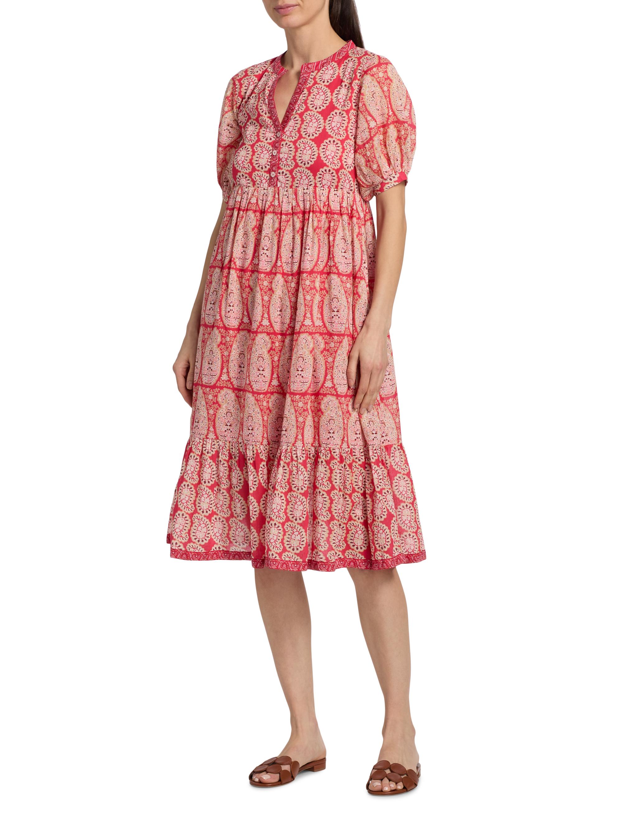 Ro's Garden Women's Sylvia Paisley Cotton Midi-Dress - Red Zahara | Thumbnail 3