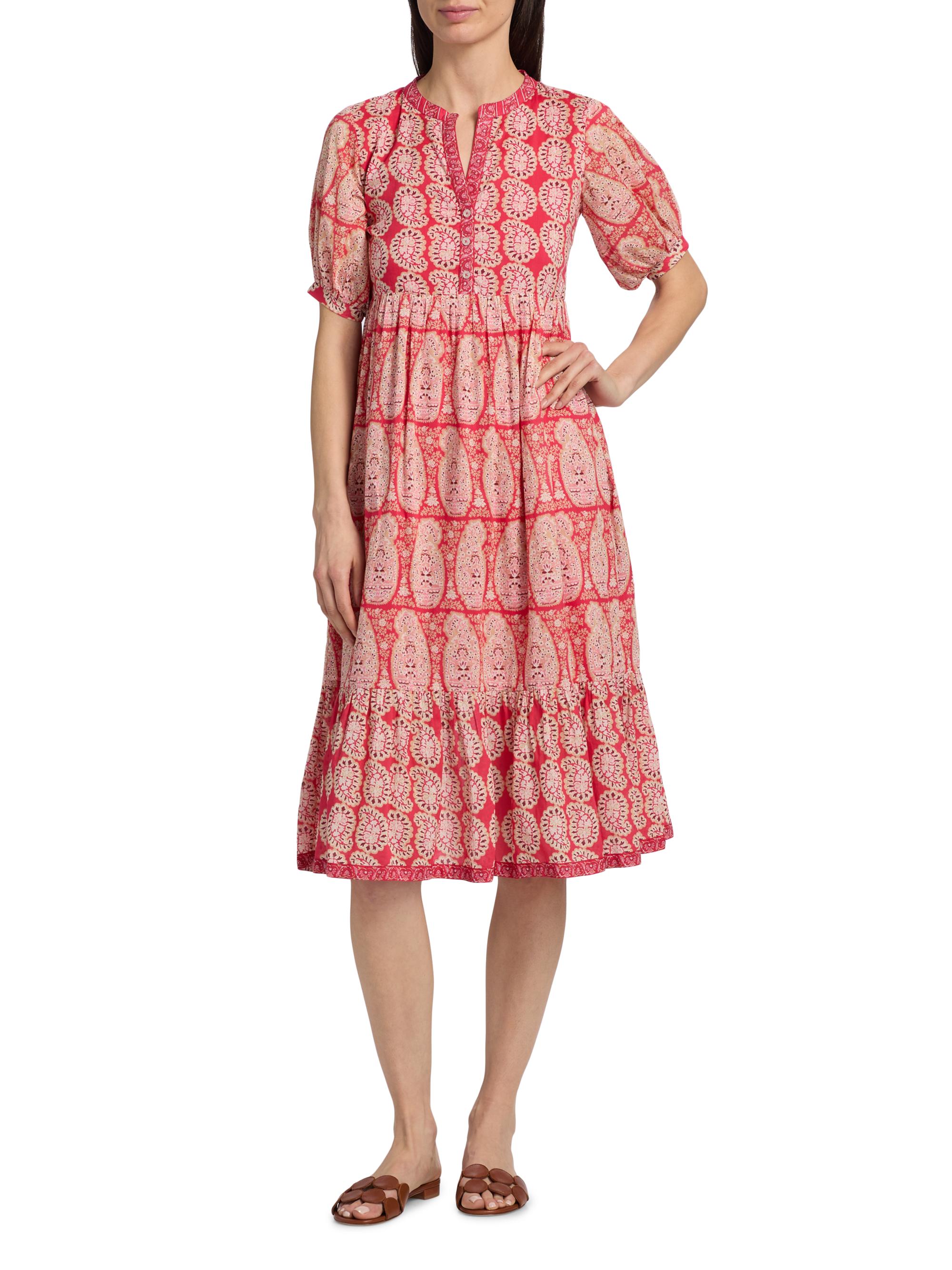 Ro's Garden Women's Sylvia Paisley Cotton Midi-Dress - Red Zahara | Thumbnail 2