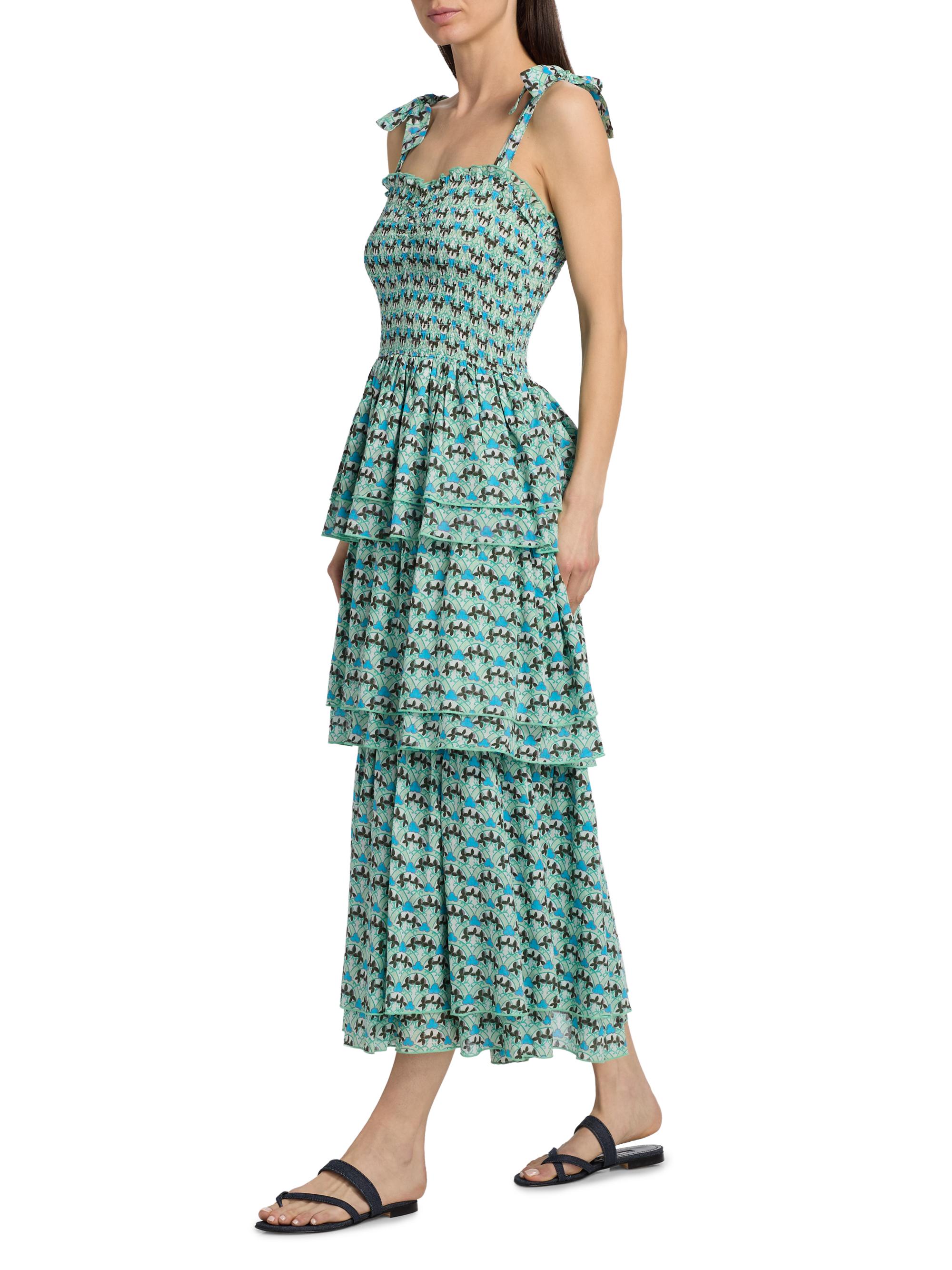Ro's Garden Women's Spencer Printed Cotton Smocked Tiered Dress - Blue Zen | Thumbnail 2