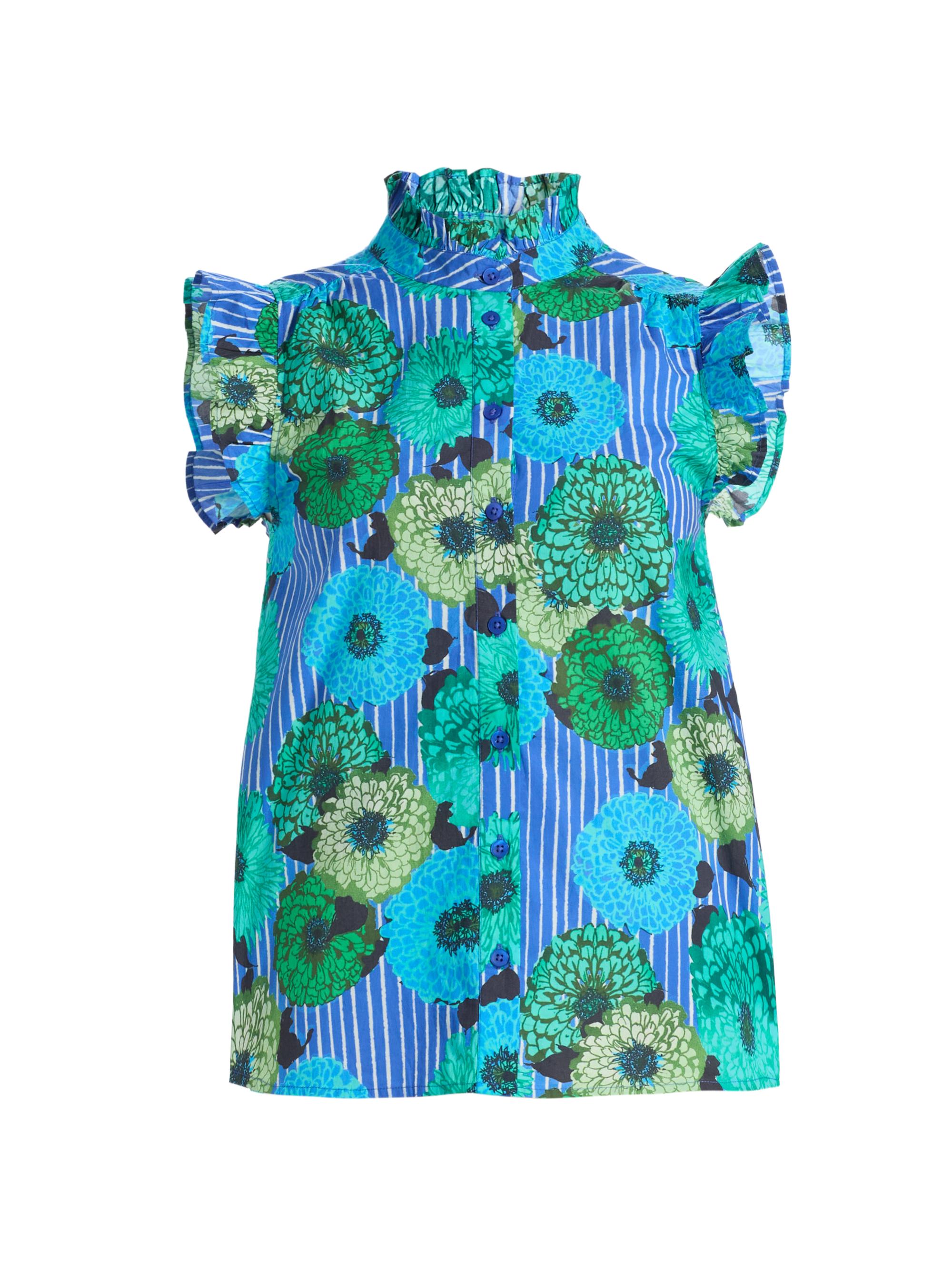 Ro's Garden Women's Frida Floral Cotton Poplin Shirt - Blue Cala