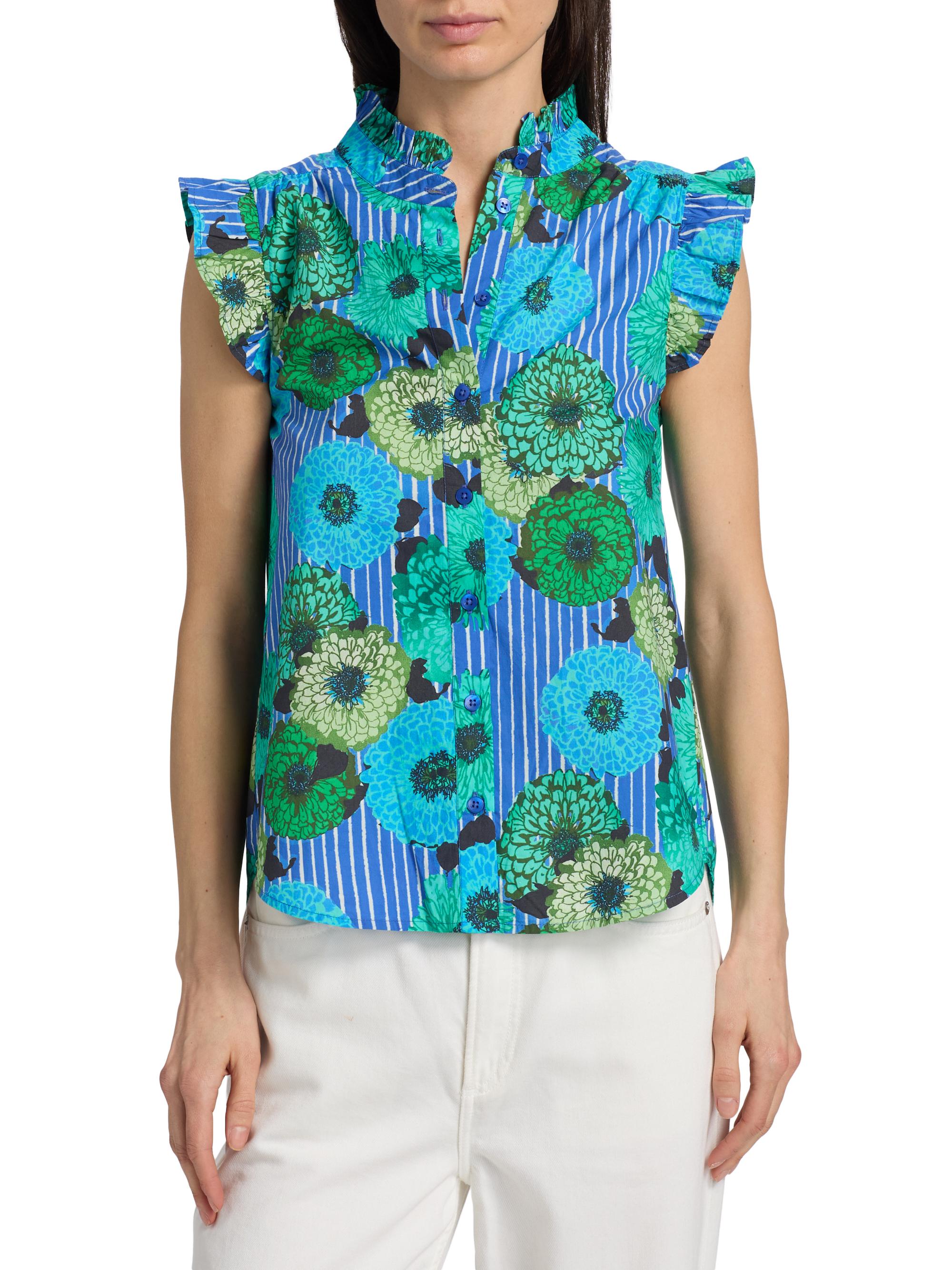 Ro's Garden Women's Frida Floral Cotton Poplin Shirt - Blue Cala | Thumbnail 3