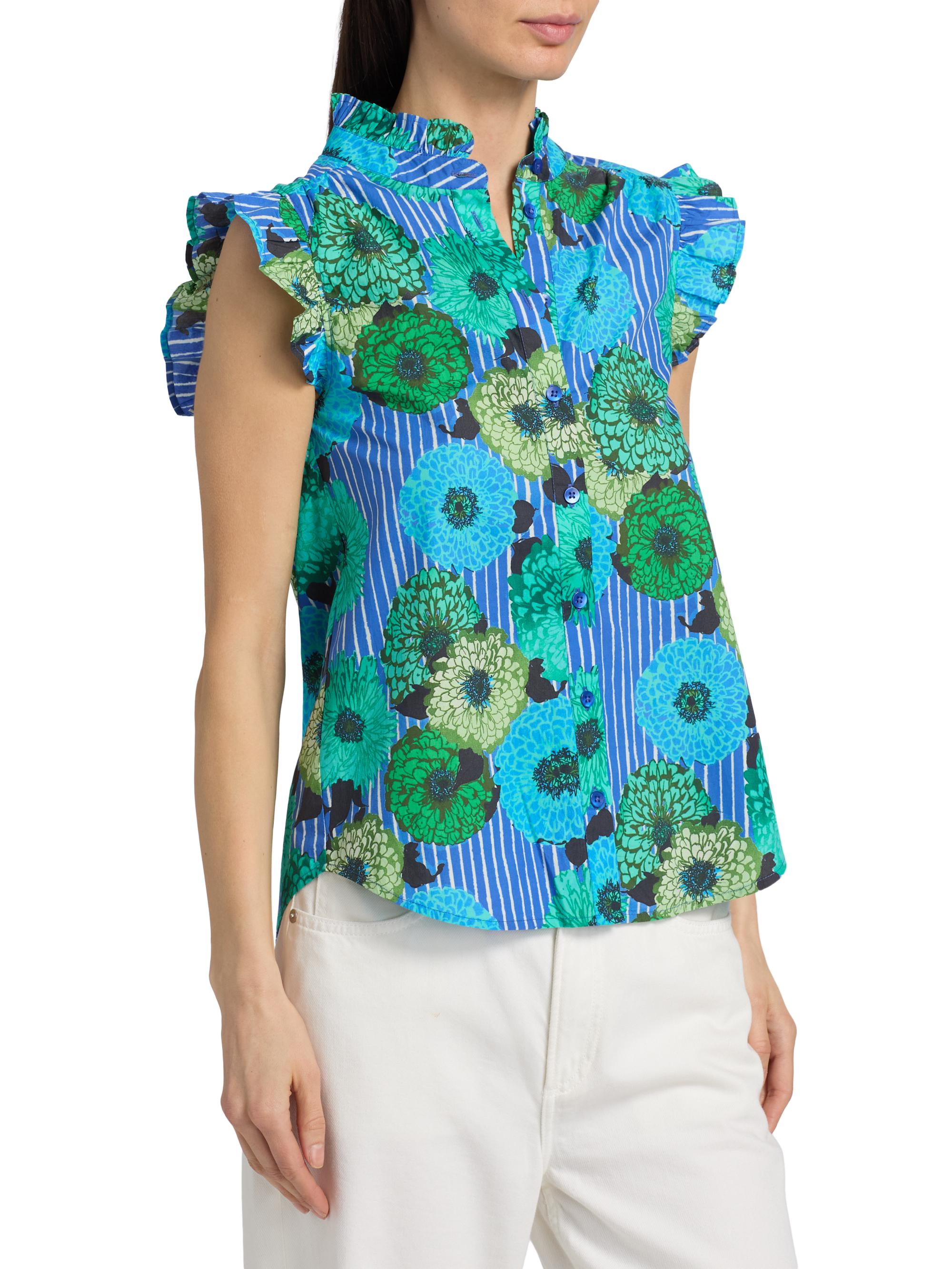 Ro's Garden Women's Frida Floral Cotton Poplin Shirt - Blue Cala | Thumbnail 4
