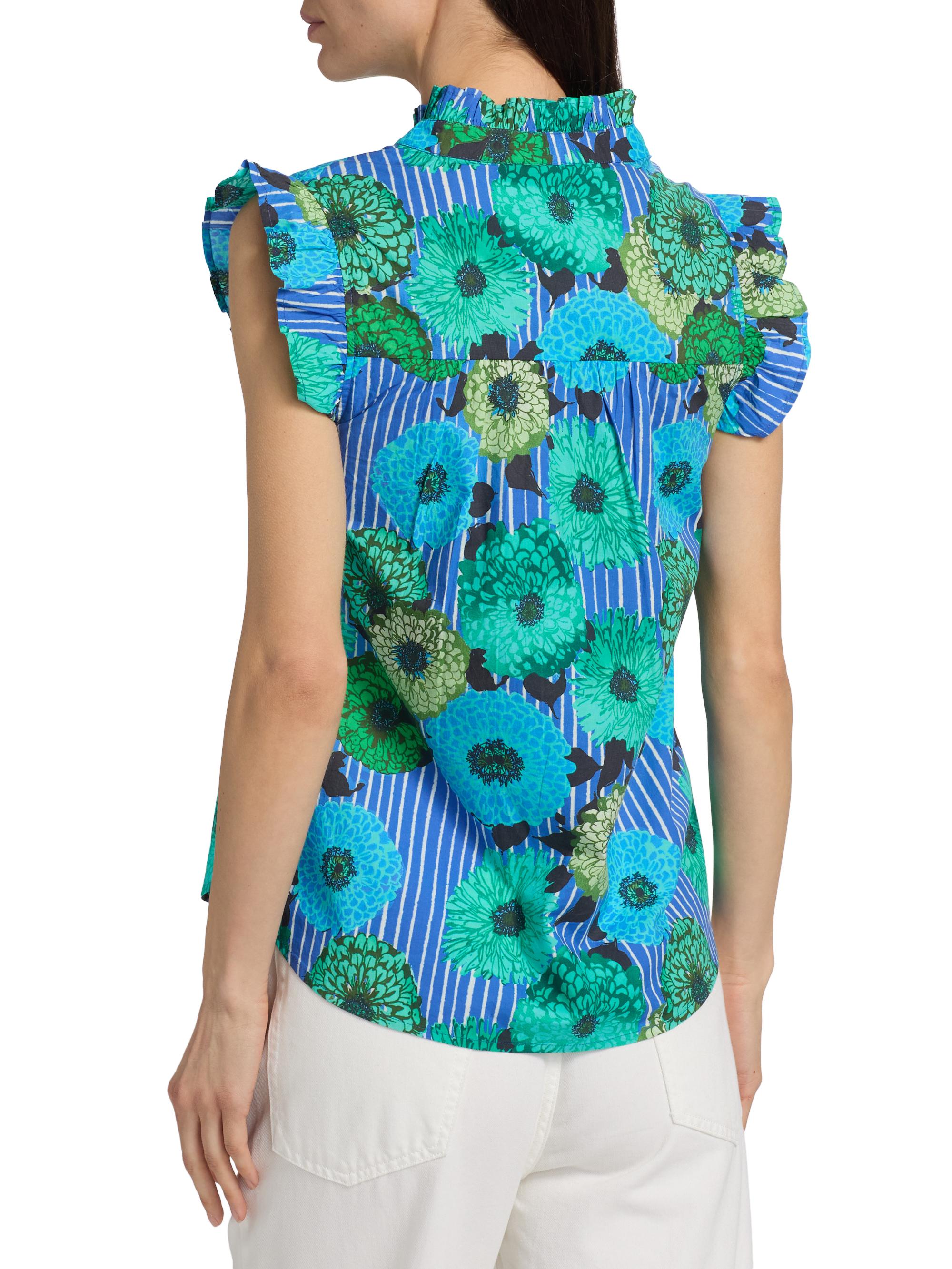 Ro's Garden Women's Frida Floral Cotton Poplin Shirt - Blue Cala | Thumbnail 5