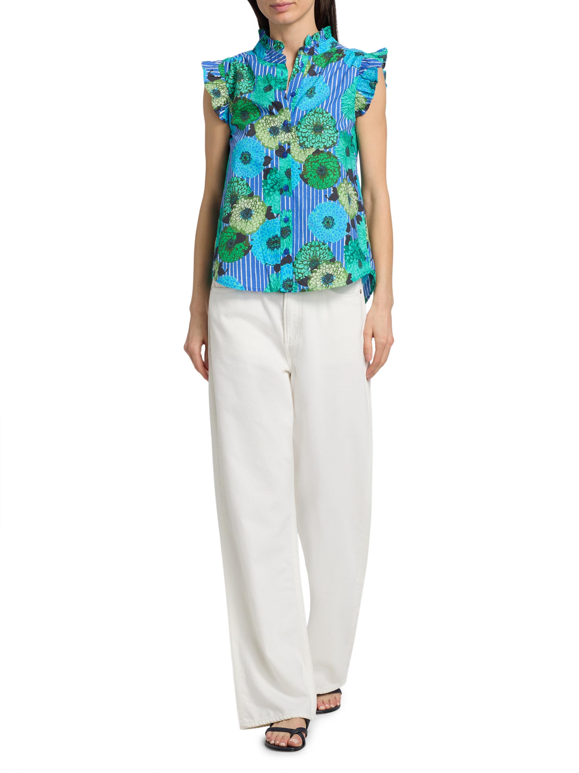 Ro's Garden Women's Frida Floral Cotton Poplin Shirt - Blue Cala | Thumbnail 2