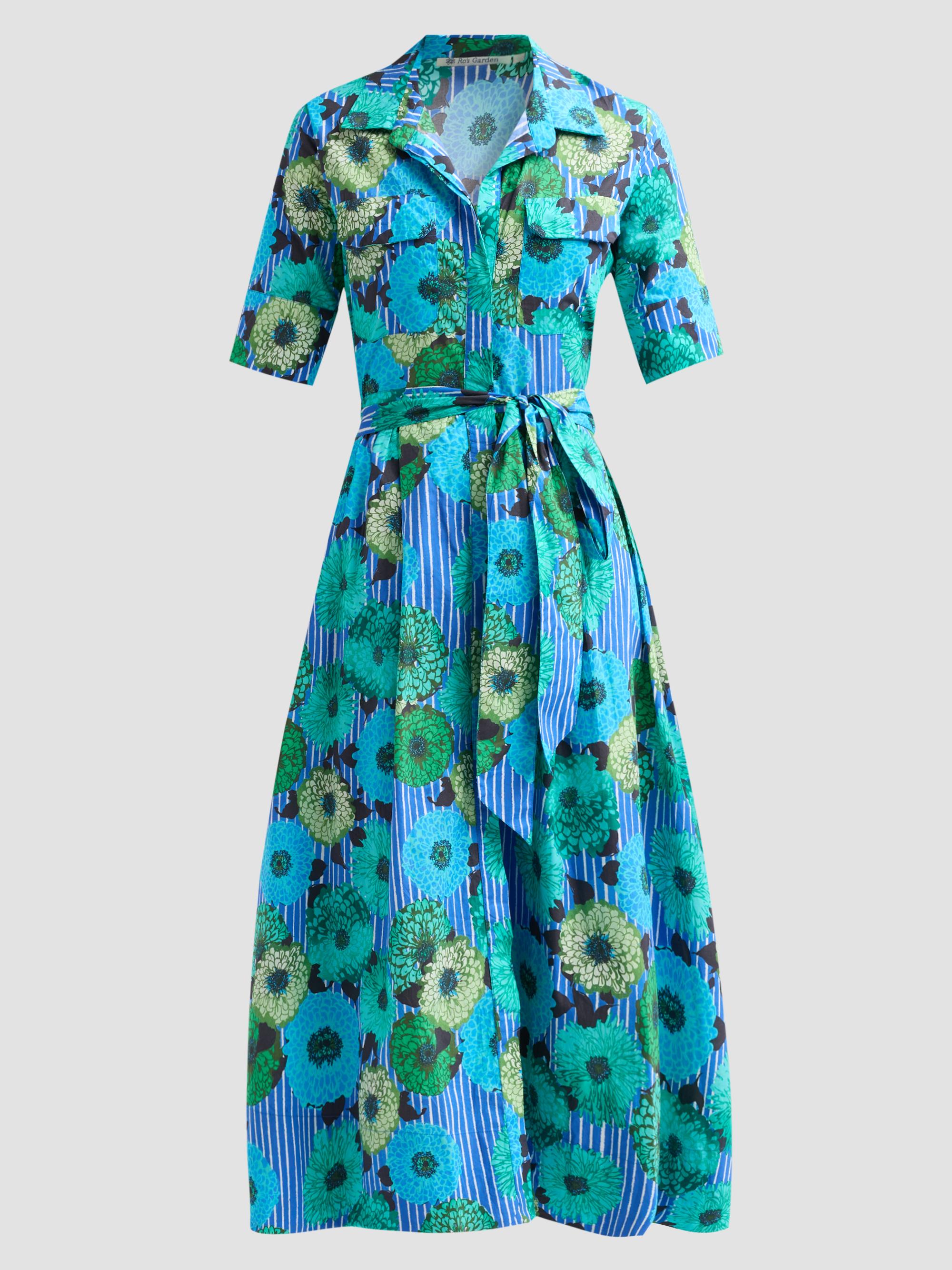 Ro's Garden Women's Sutton Floral Tie-Waist Midi Dress - Blue