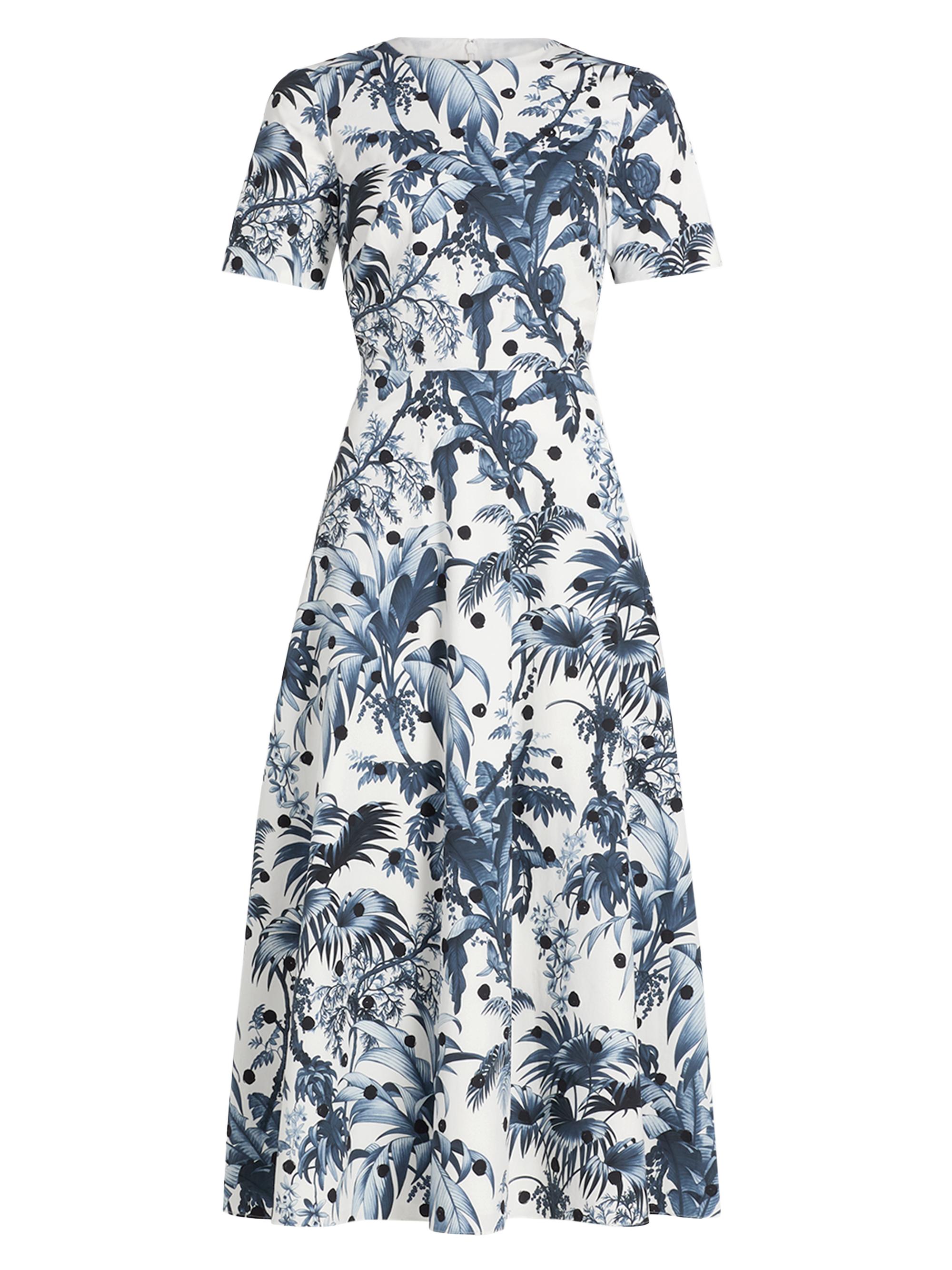 Oscar de la Renta Women's Dotted Palm Tree Cotton Poplin Midi-Dress - Navy White